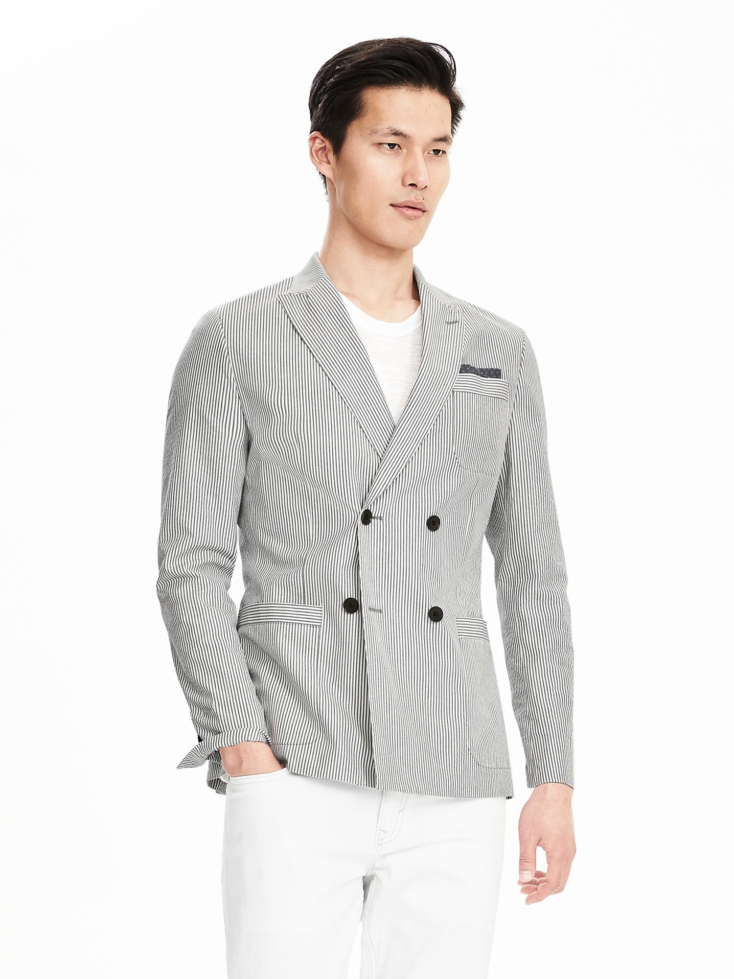 Modern Slim Cotton Double-Breasted Suit Jacket