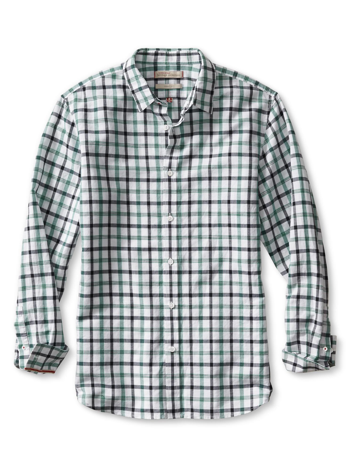 Heritage Grant-Fit Green Cotton/Linen Shirt