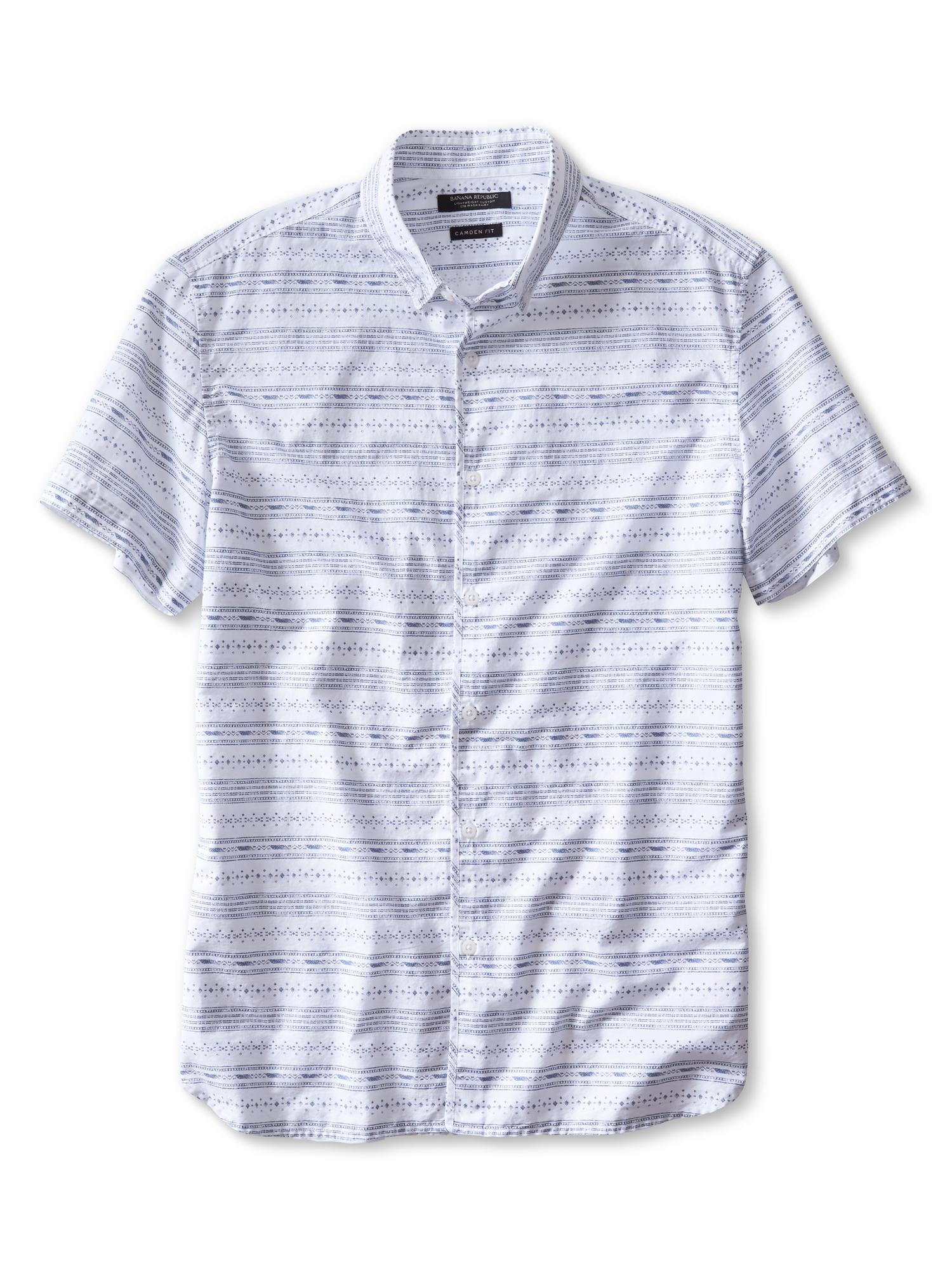 Camden-Fit Custom Wash Short Sleeve Stripe Shirt