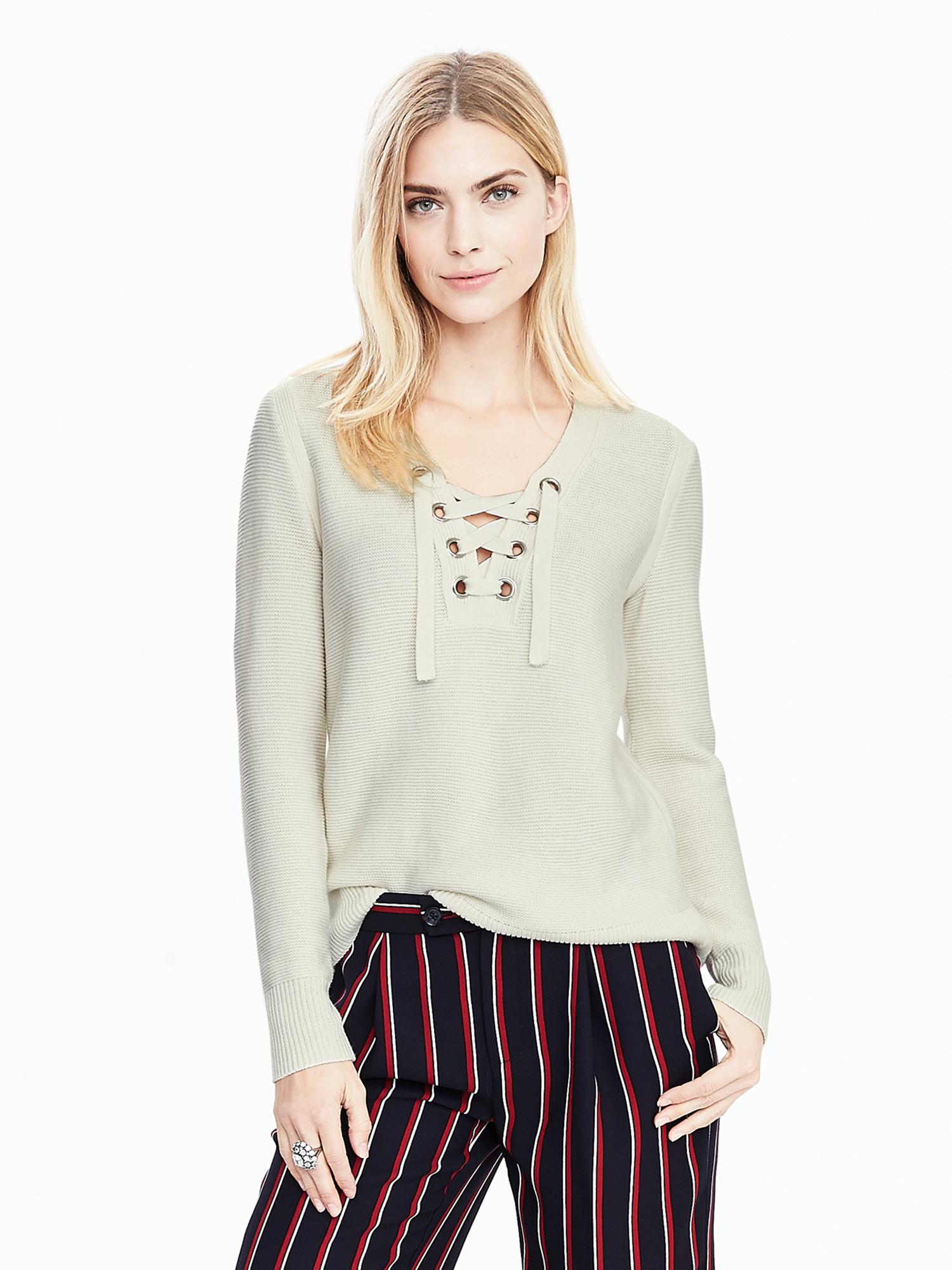 Lace-Up Vee Pullover