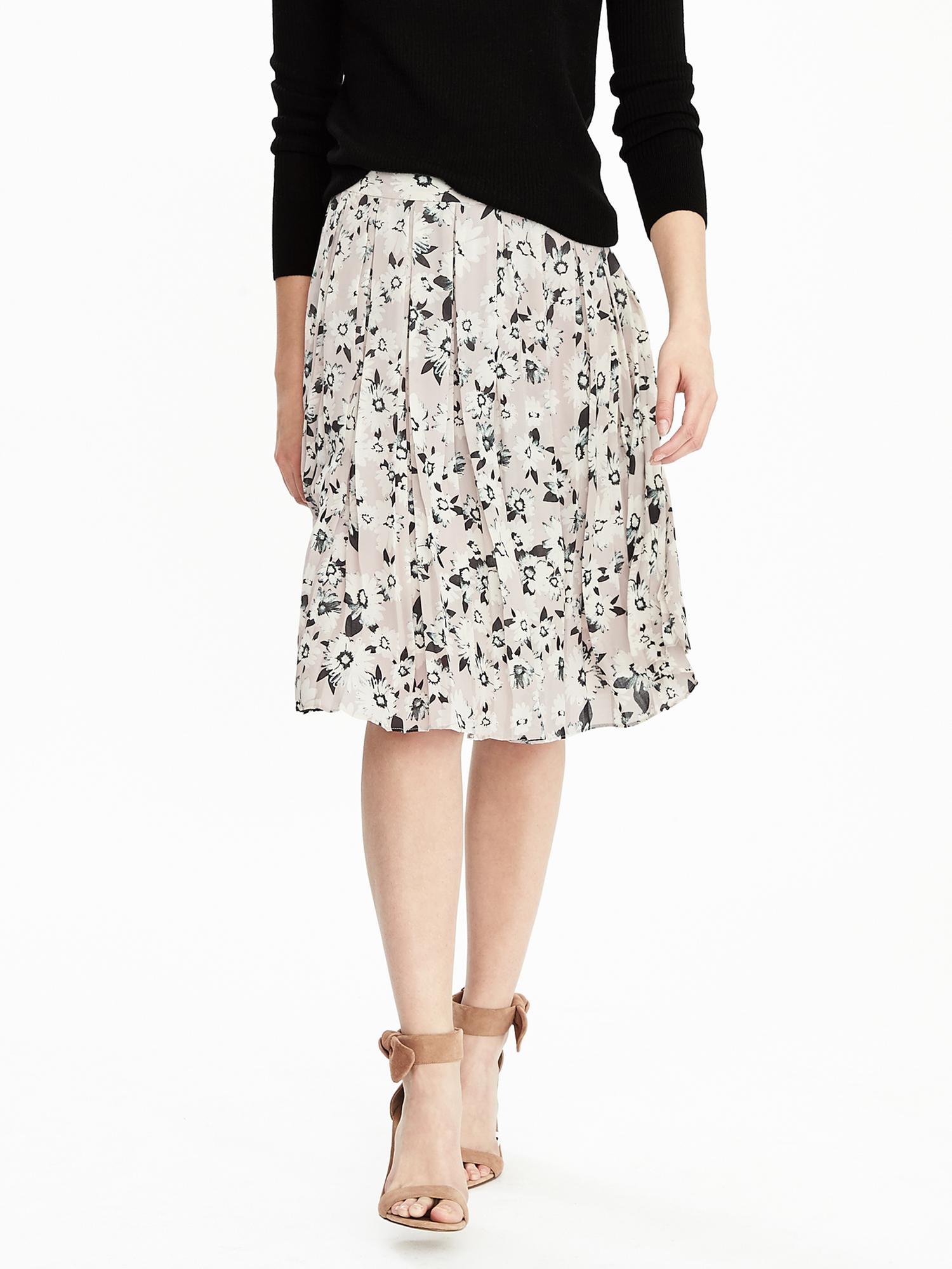 Floral Box-Pleat Skirt