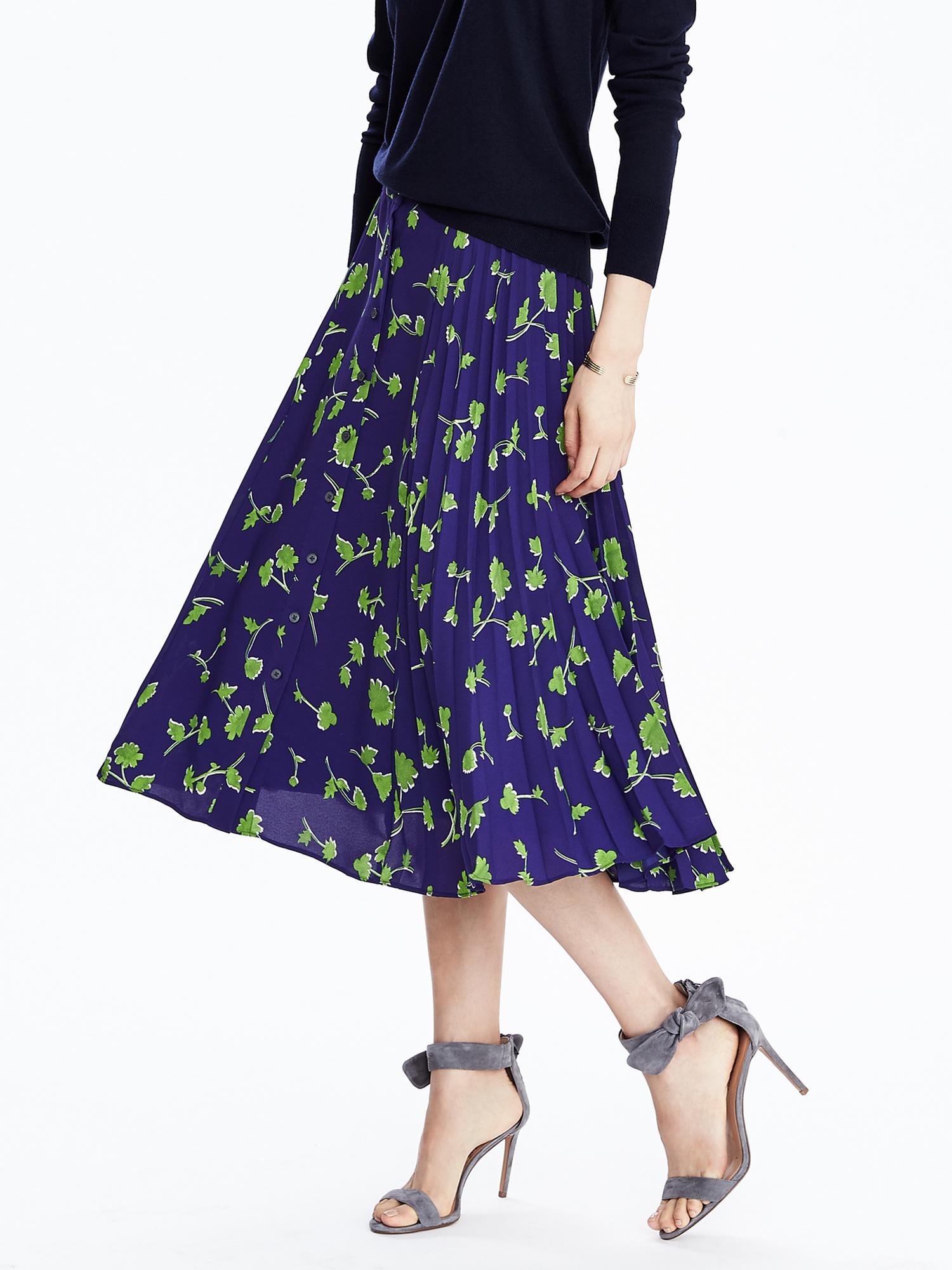 Button Front Pleated Midi Skirt