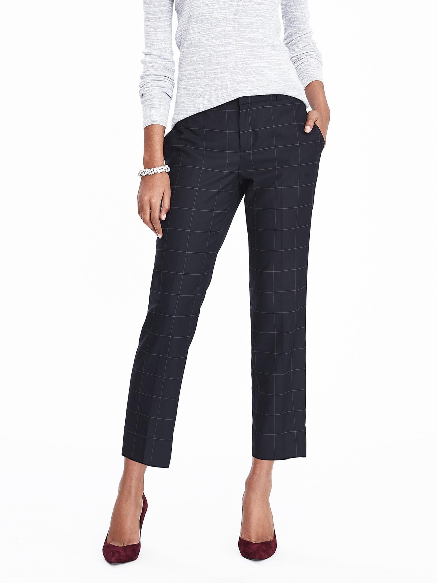 Avery Straight-Fit Luxe Brushed Twill Windowpane Ankle Pant