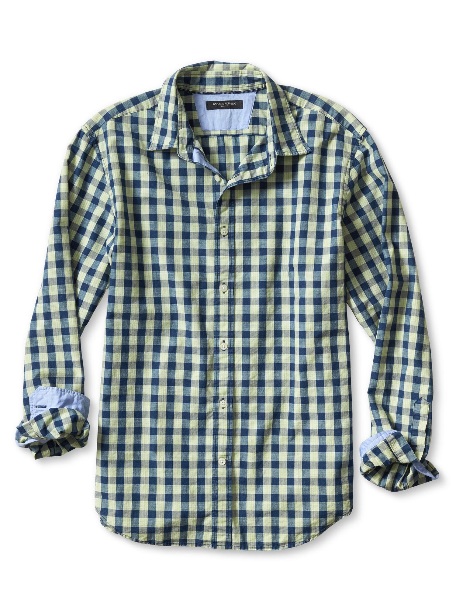 Grant Slim-Fit Custom-Wash Space Dye Gingham Shirt