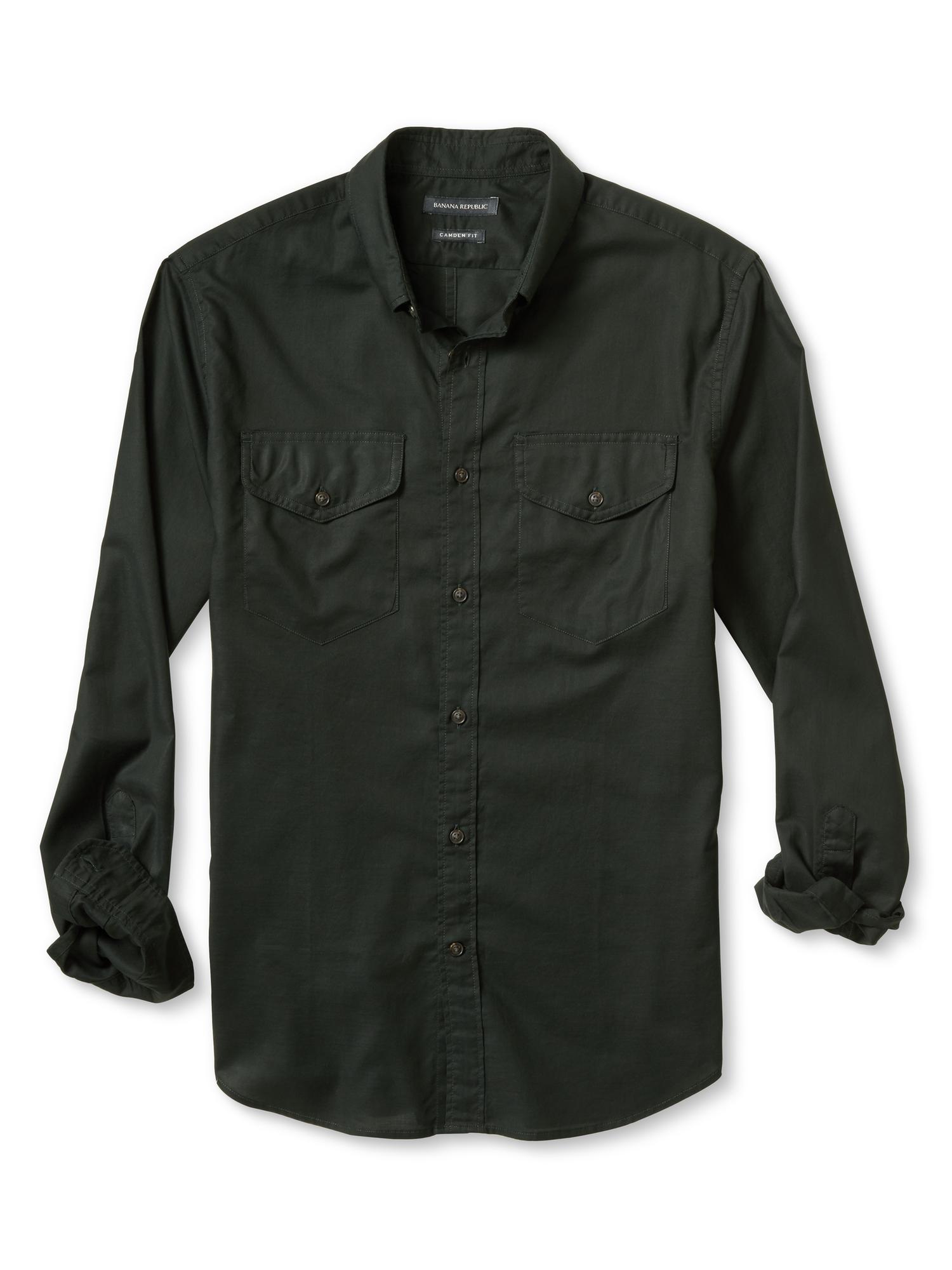 Camden-Fit Custom Wash Micro Twill Solid Shirt