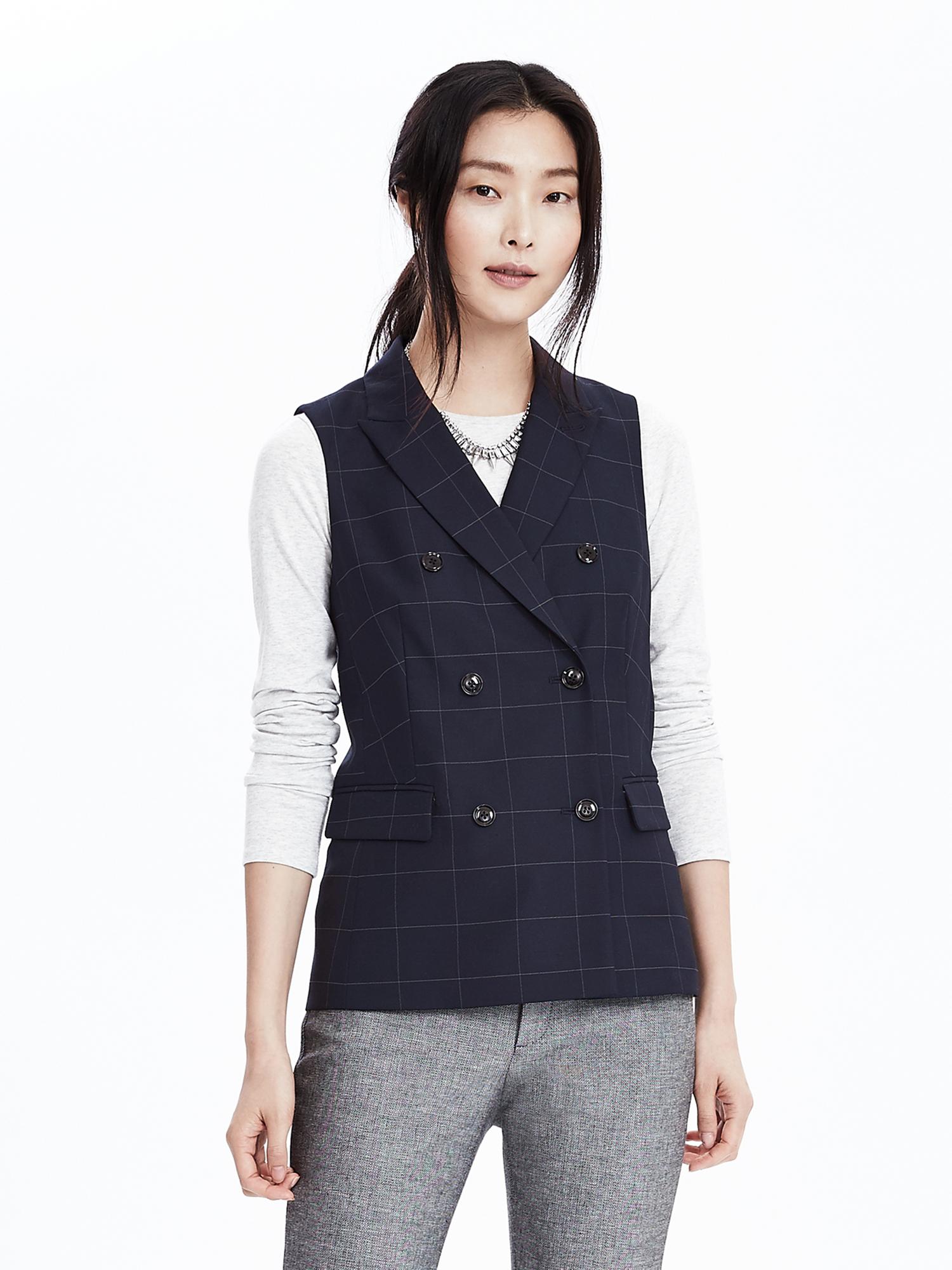 Double-Breasted Windowpane Vest