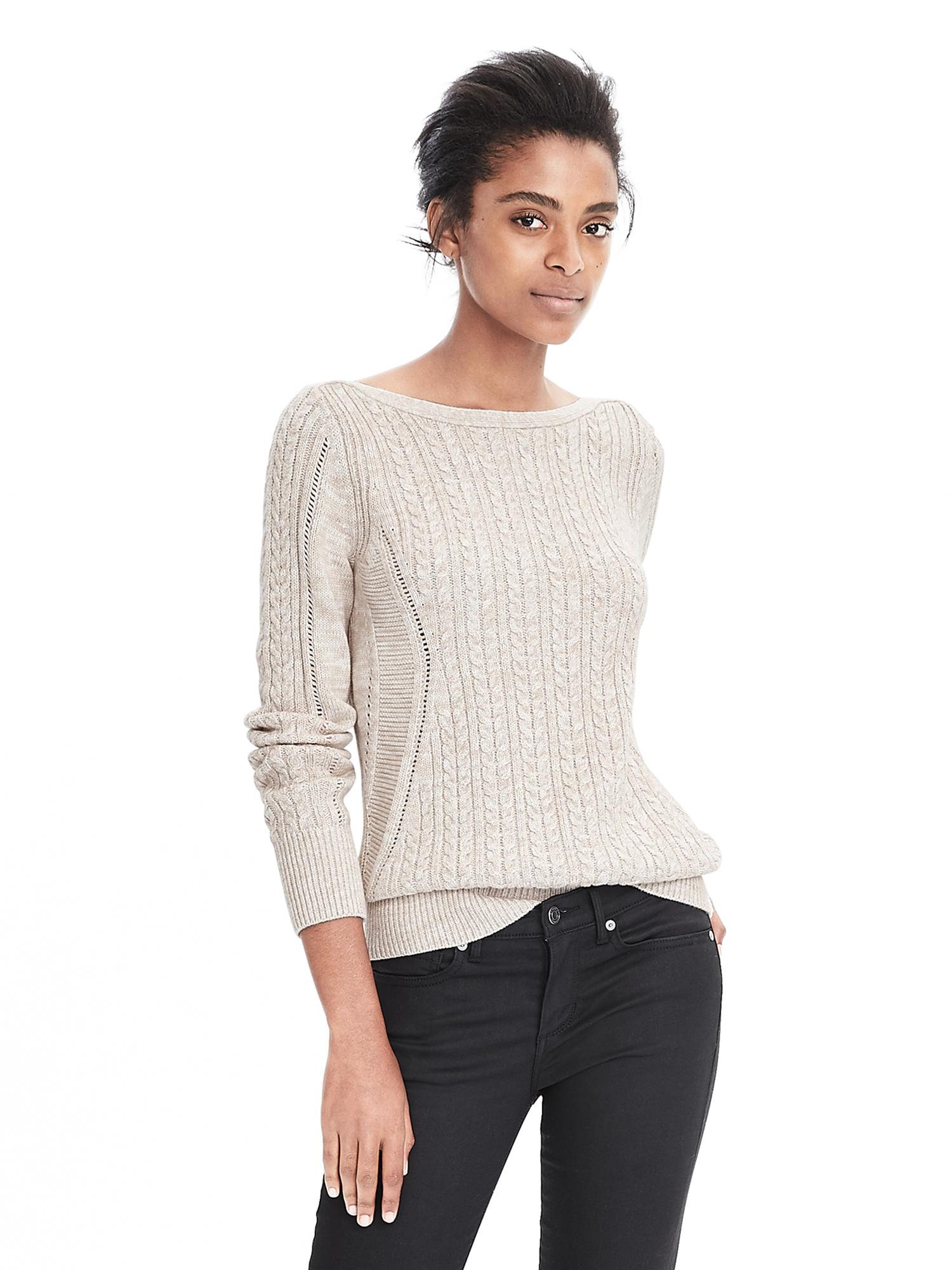 Long-Sleeve Cable Boatneck Sweater