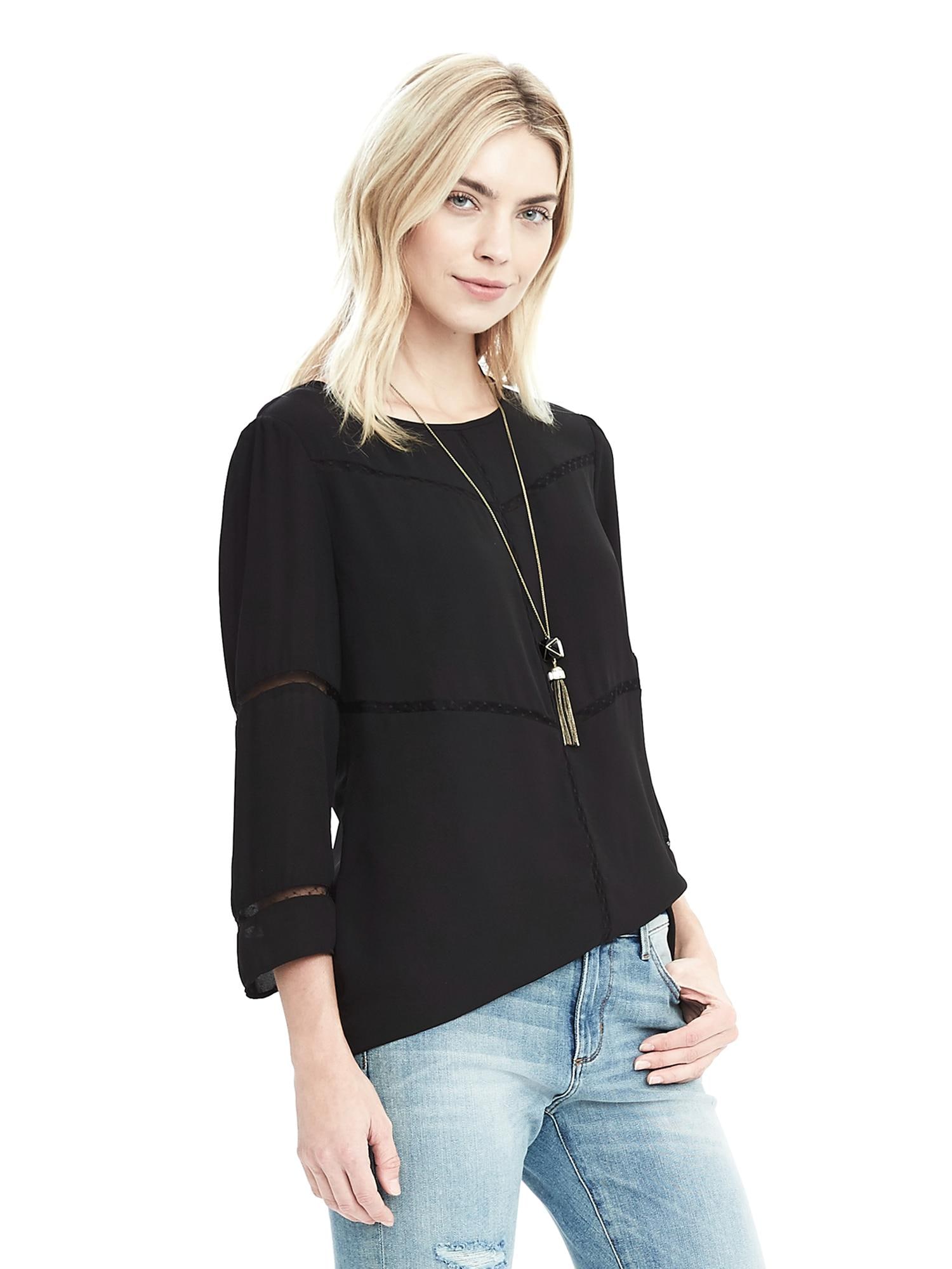 3/4 Sleeve Lace Inset Top