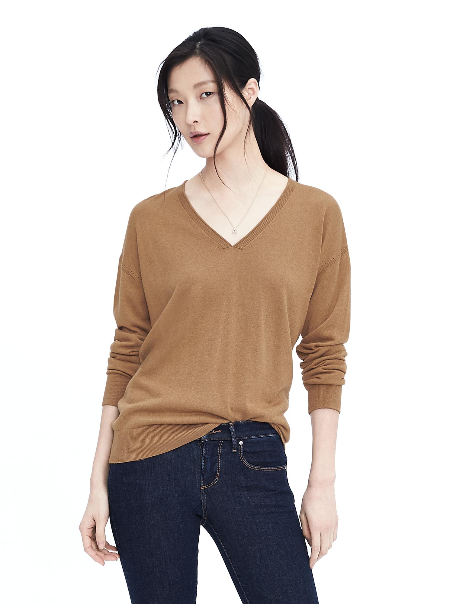 Silk Cashmere Relaxed Vee Neck Pullover