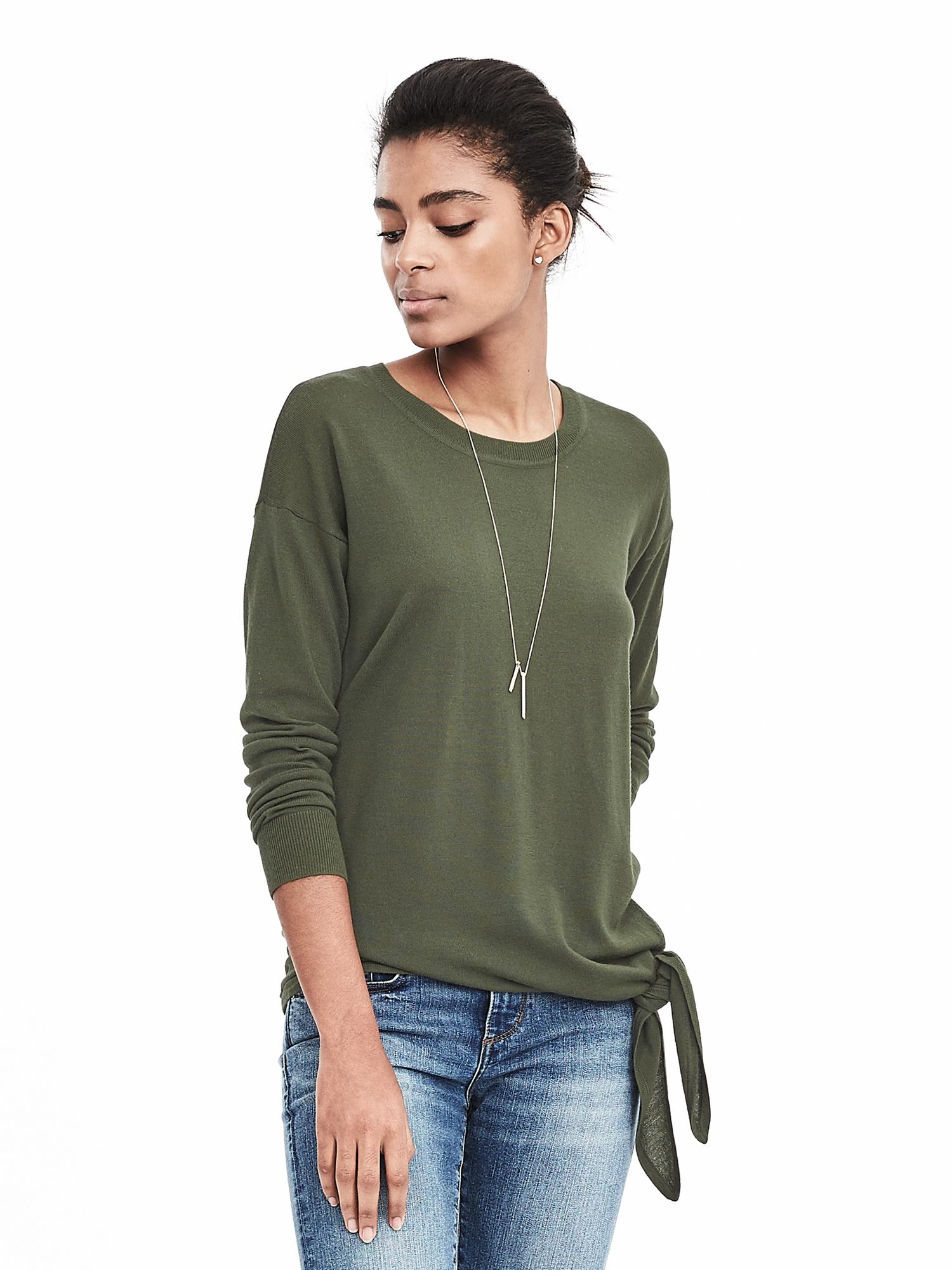Merino Tie Front Relaxed Pullover
