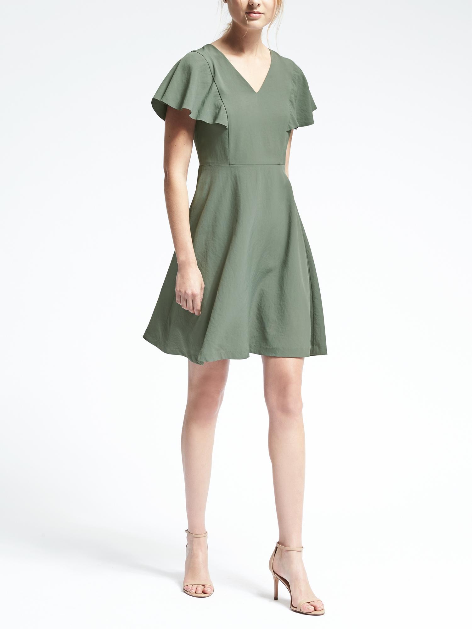 Drape-Sleeve Fit-and-Flare Dress