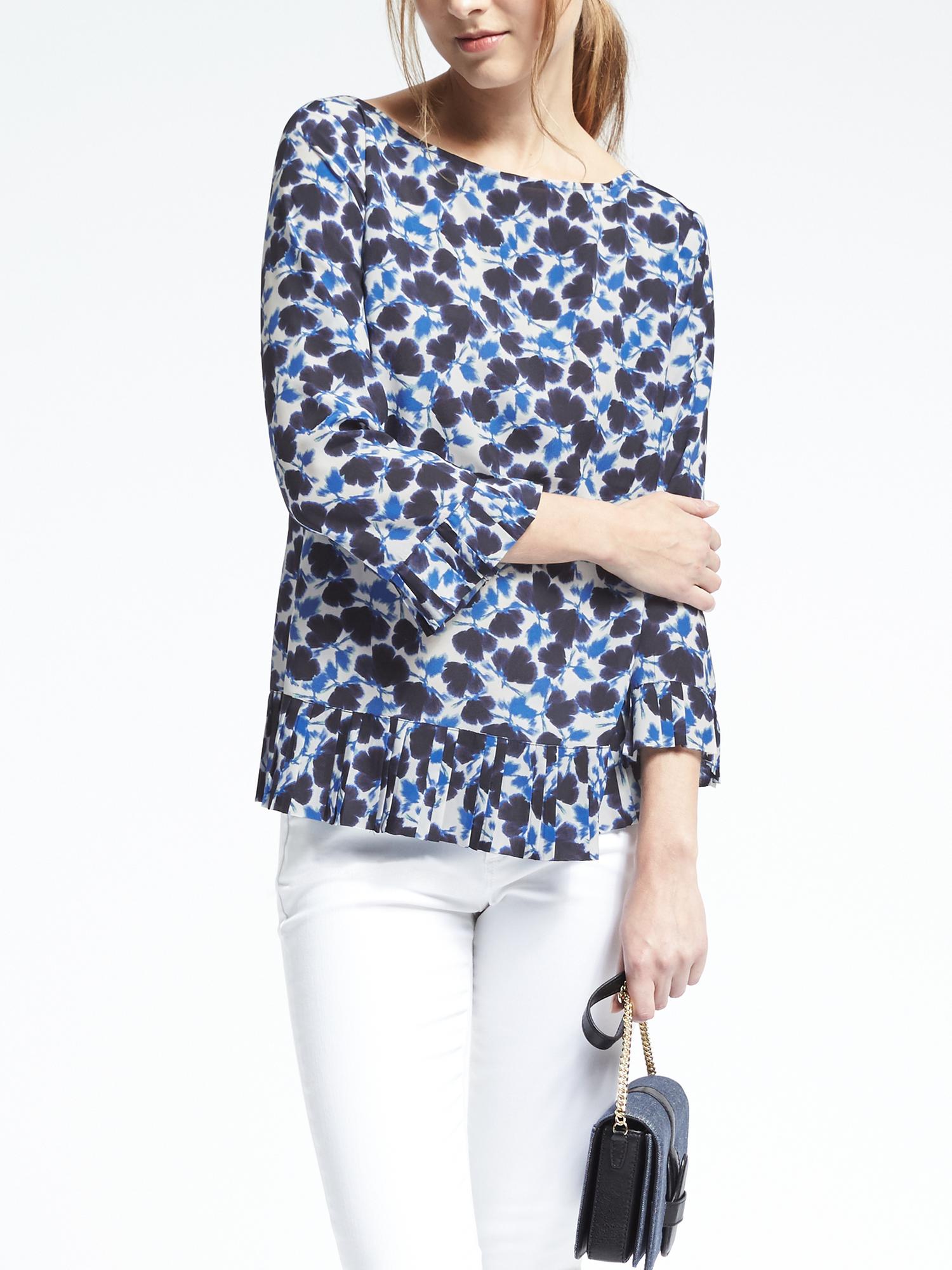 Easy Care Floral Print Ruffle Blouse