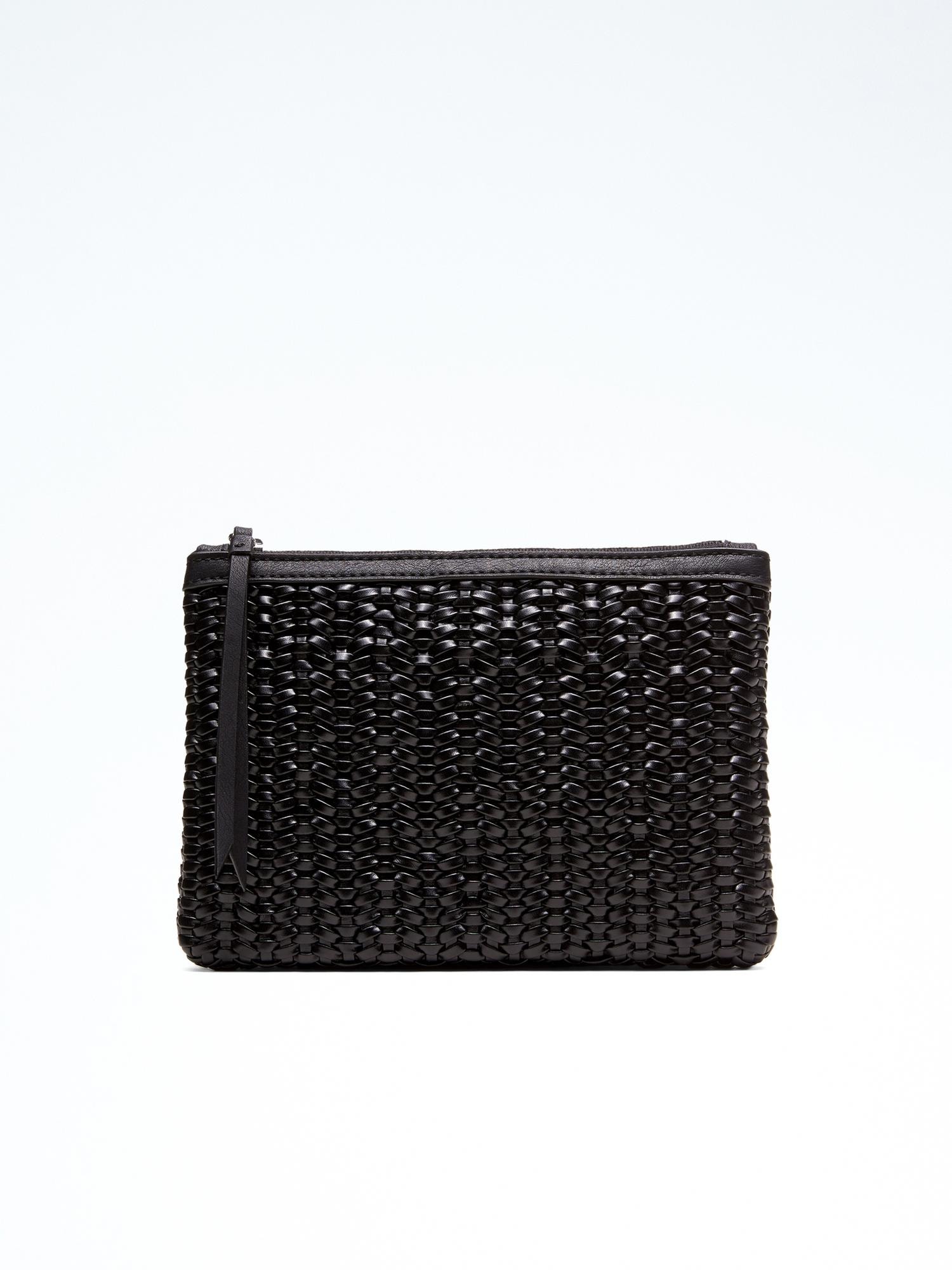 Woven Faux-Leather Zip Pouch