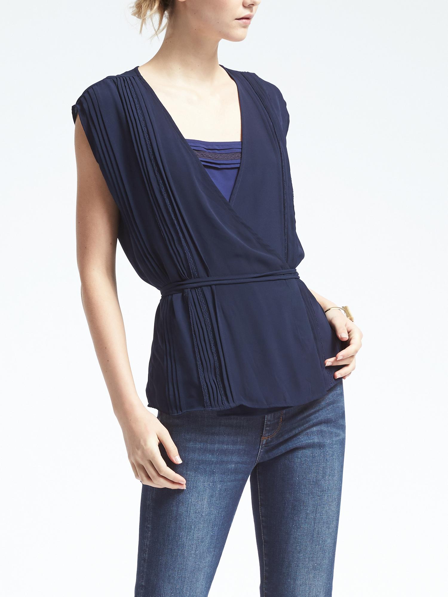 Easy Care Lace-Trim Wrap Top