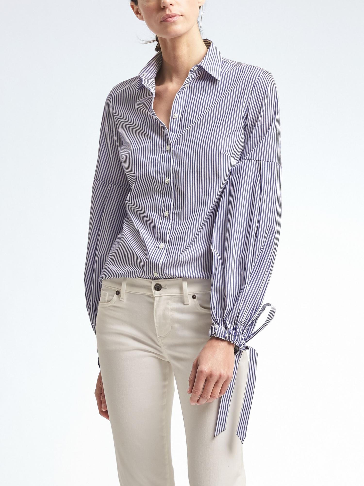 Riley-Fit Pleated Bell-Sleeve Shirt