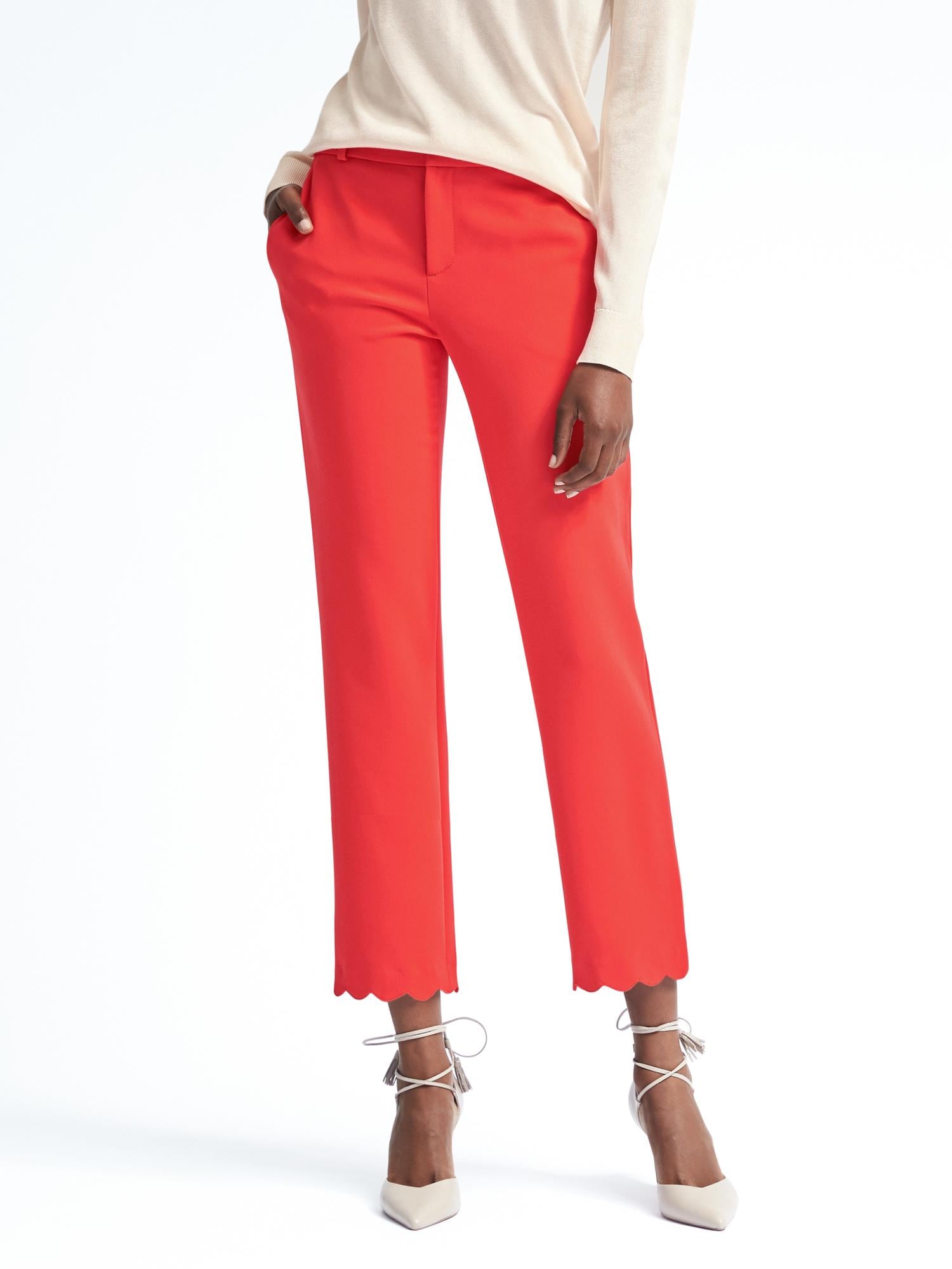 Avery Straight-Fit Scallop-Hem Ankle Pant