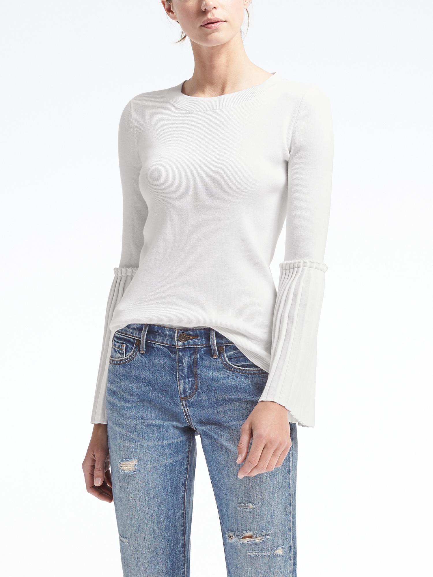 Fluted Pleat-Sleeve Sweater Top