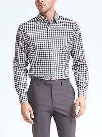 Banana Republic Camden Standard-Fit Non-Iron Stretch Windowpane Shirt (Navy)