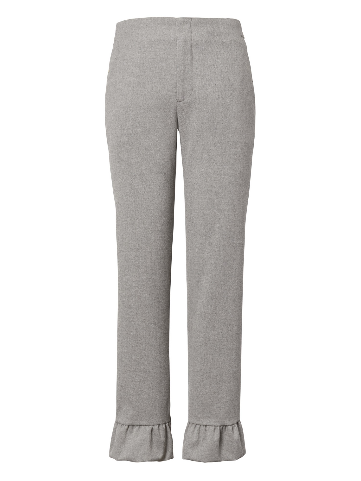 Logan Trouser-Fit Cropped Luxe Brushed Twill Ruffle-Hem Pant