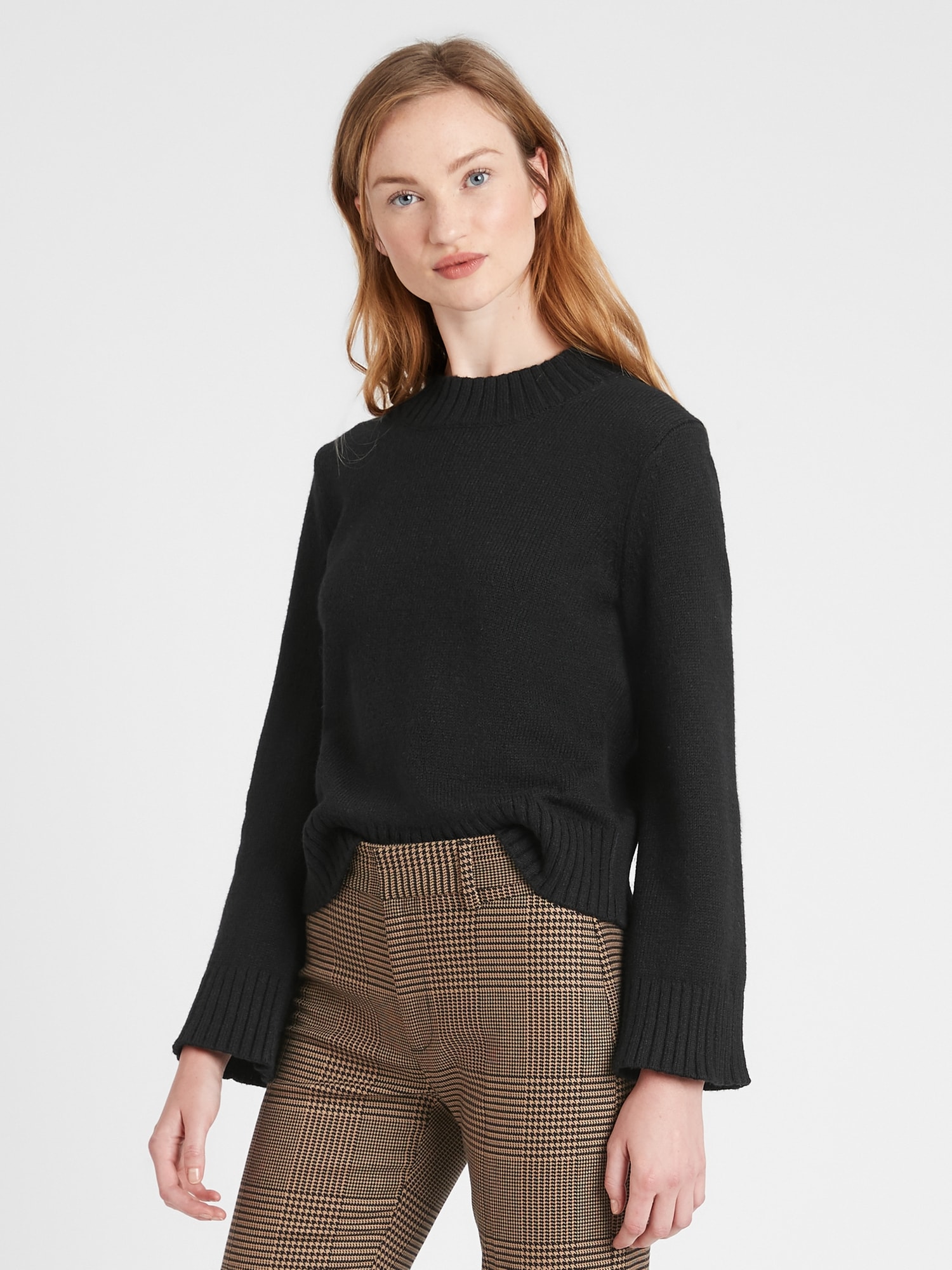 Petite Cotton-Blend Bell-Sleeve Sweater