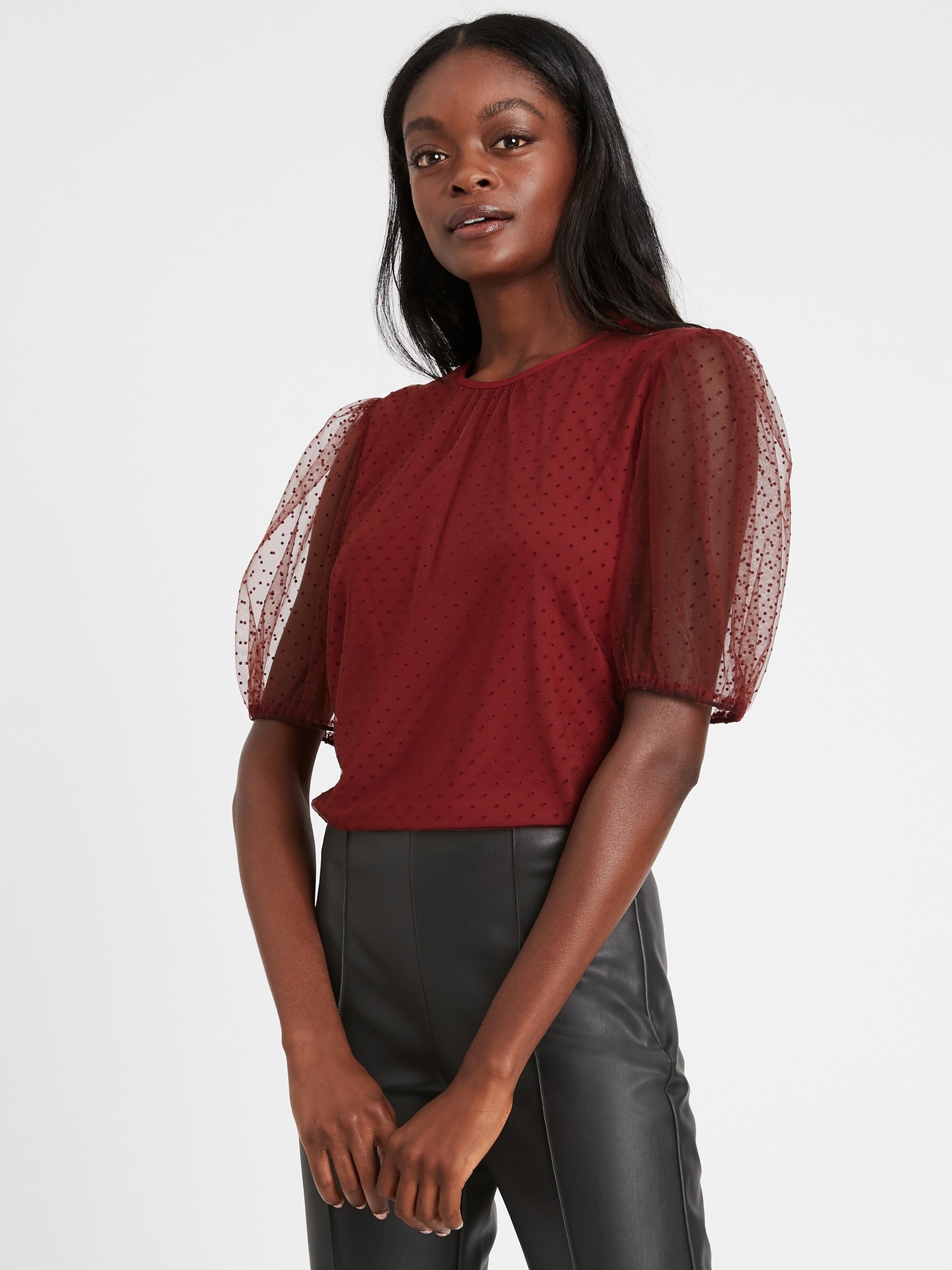Tulle Puff-Sleeve Top
