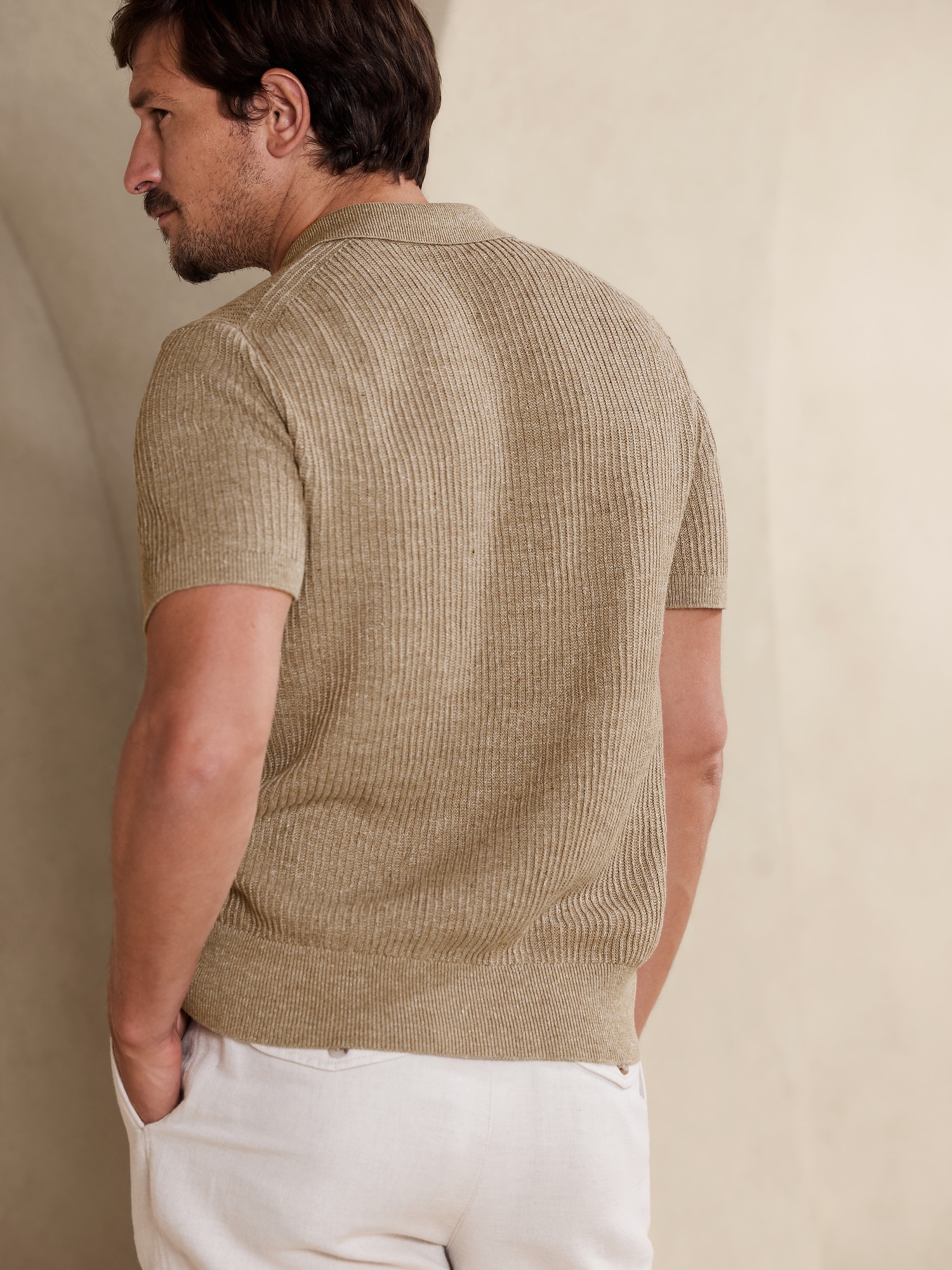 Theo Linen Cotton Sweater Polo Banana Republic