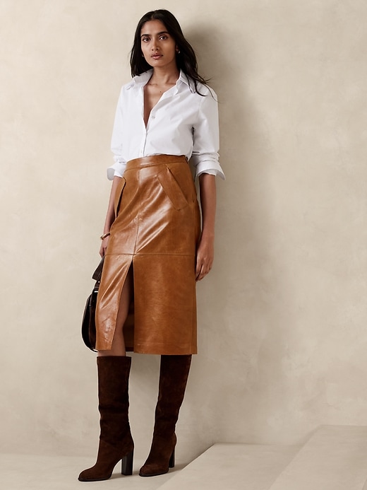 Deina Leather Midi Skirt Banana Republic