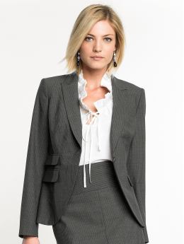 Women: Classic one-button pinstriped suit jacket - Charcoal pinstripe