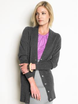 Women: Extrafine merino wool cardigan - Charcoal