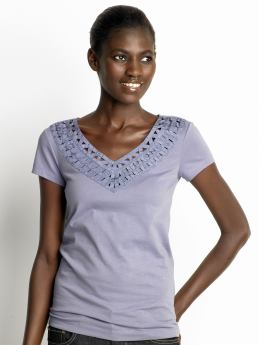 Women: Cotton lattice top - Anchor blue