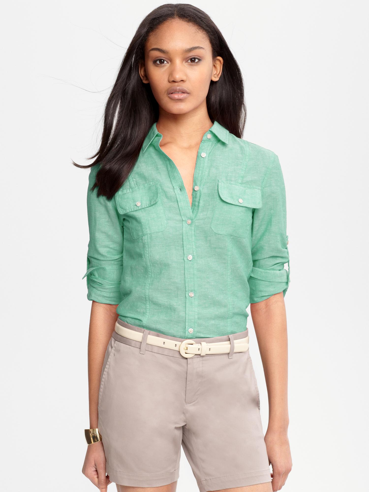 Linen-cotton chambray shirt | Banana Republic