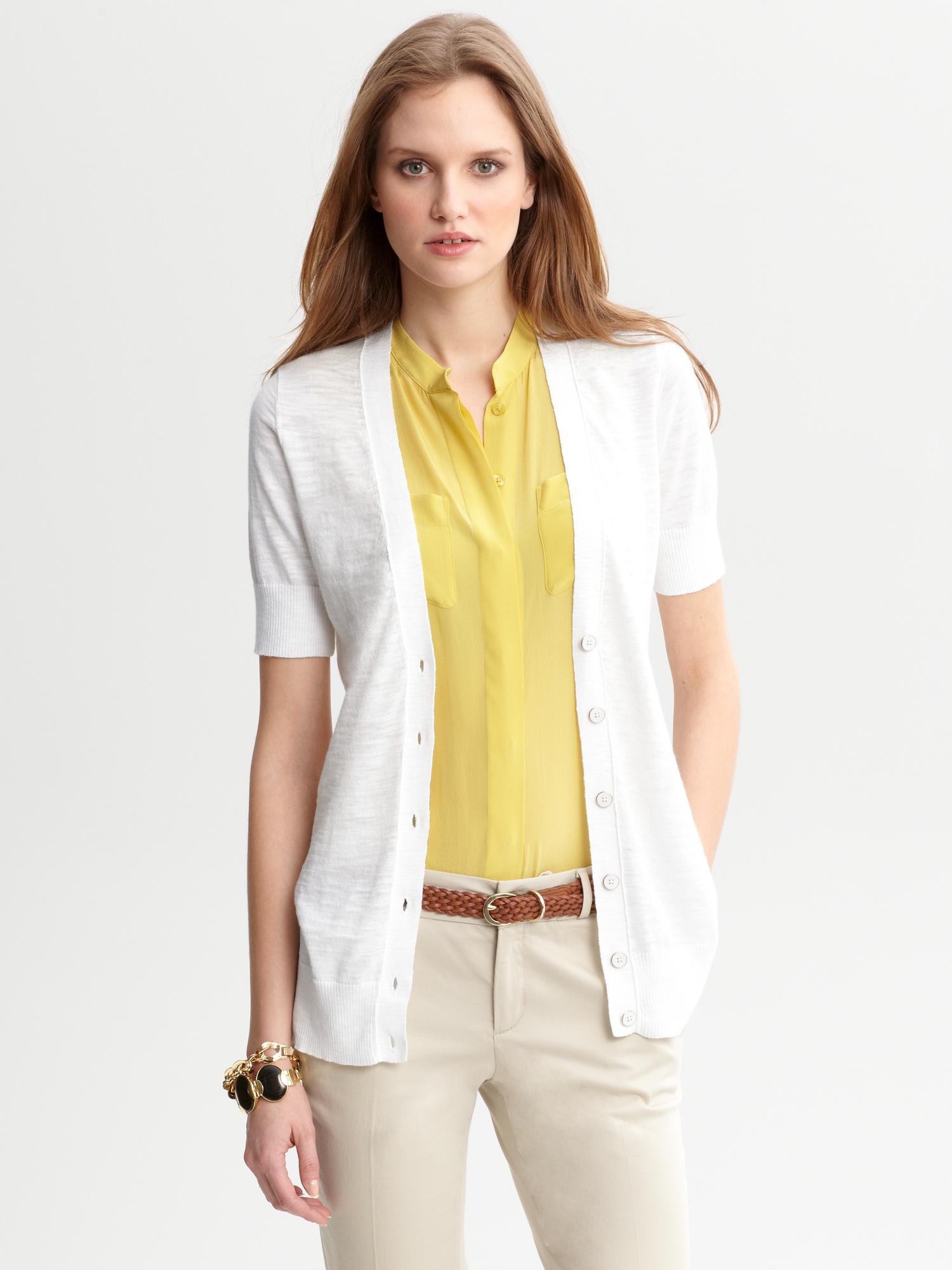 Short-sleeve slub cardigan