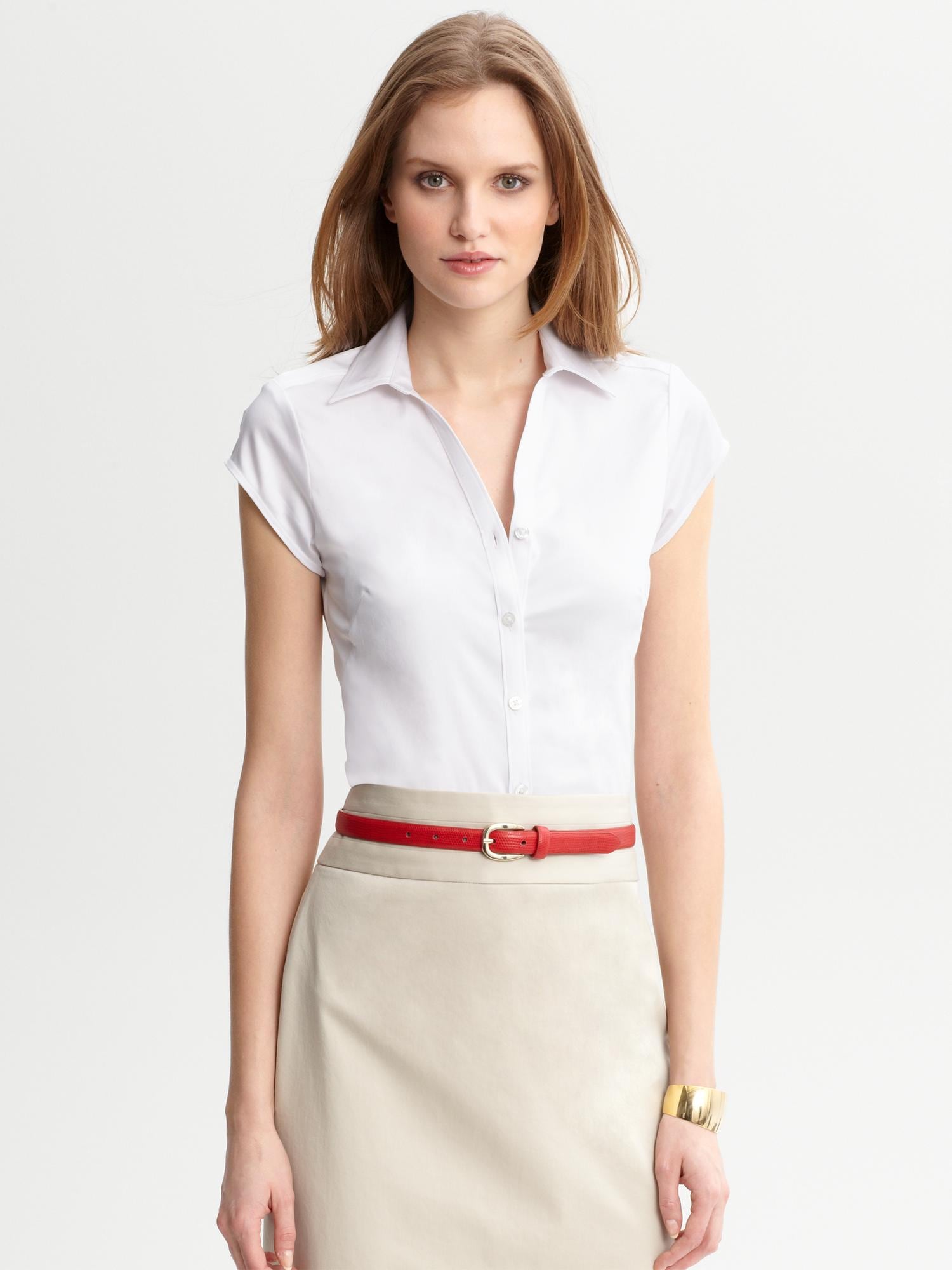 Fitted cap-sleeve non-iron shirt | Banana Republic