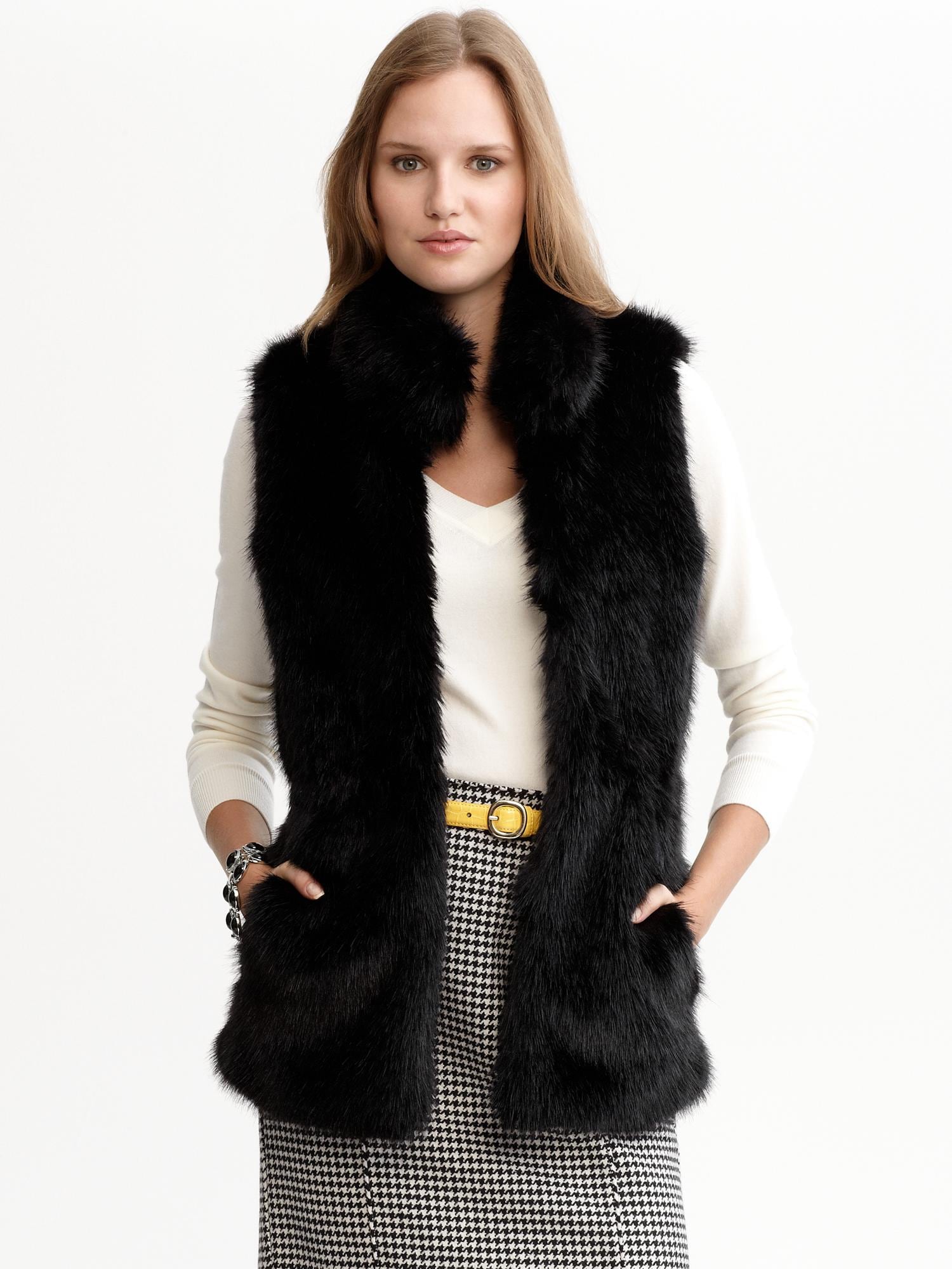 Black faux-fur vest