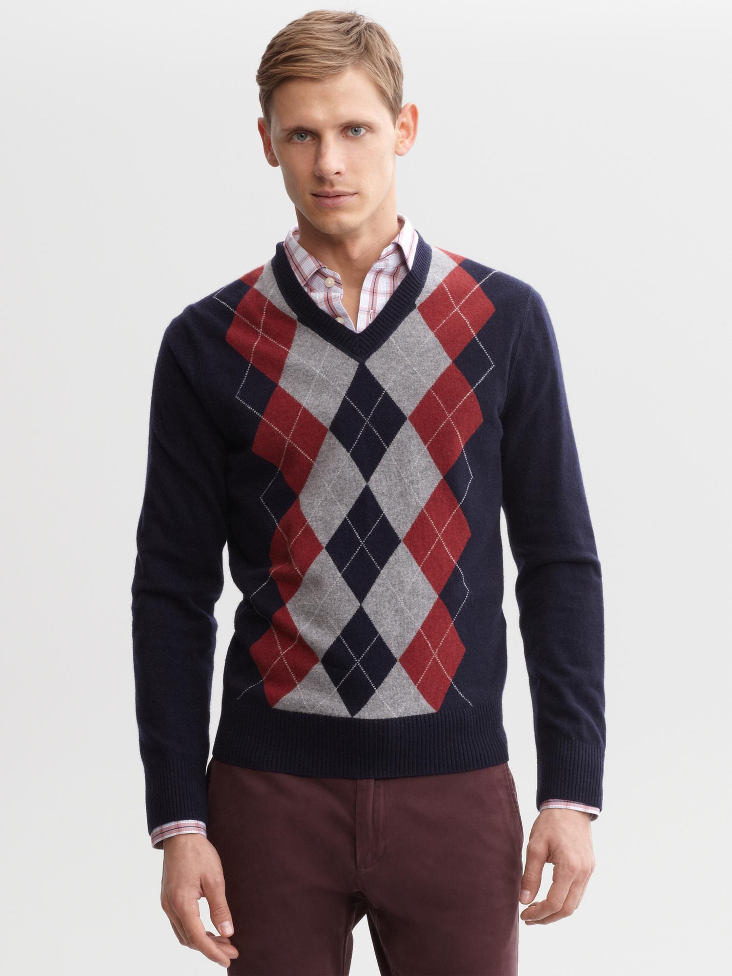 NWT Scott Barber Merino Argyle outlets V-neck Sweater