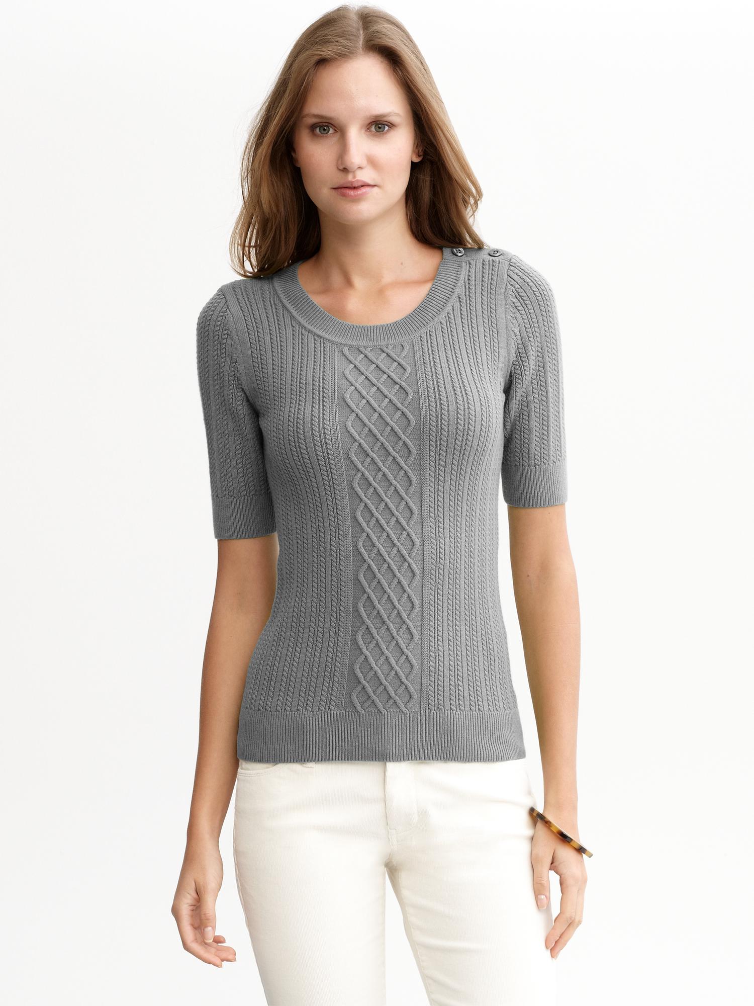 Elbow-sleeve ribbed cable sweater | Banana Republic