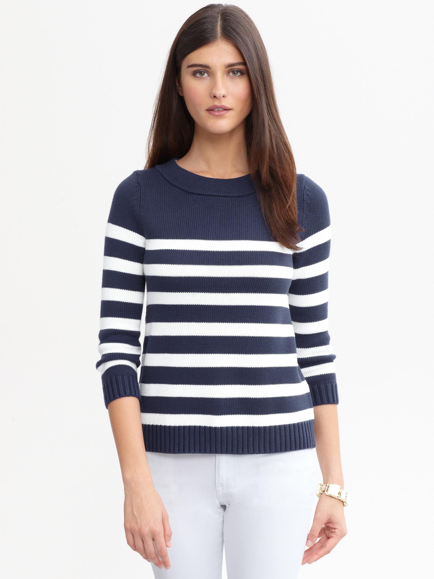 Striped funnel-neck pullover