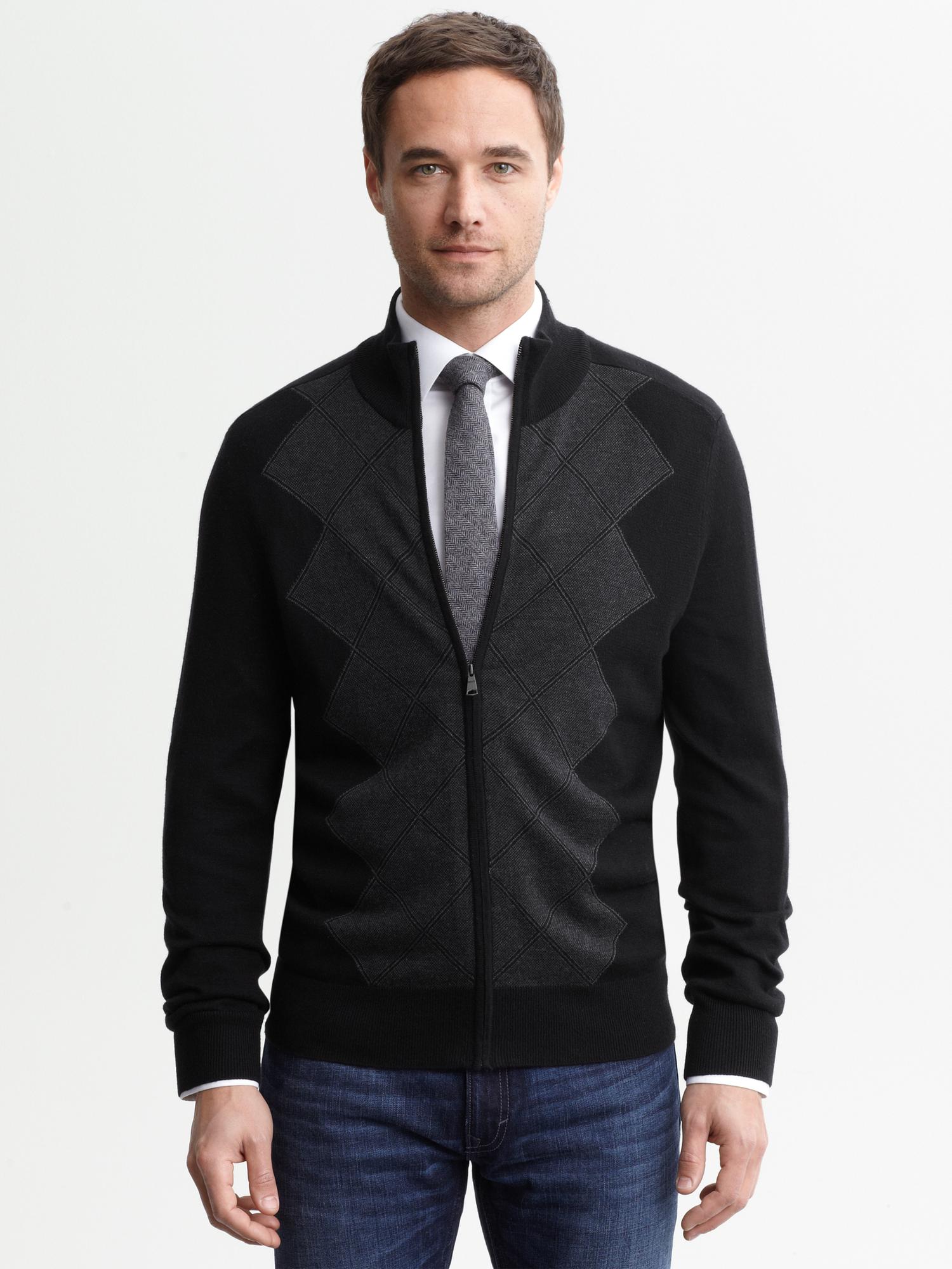 Birdseye argyle zip sweater