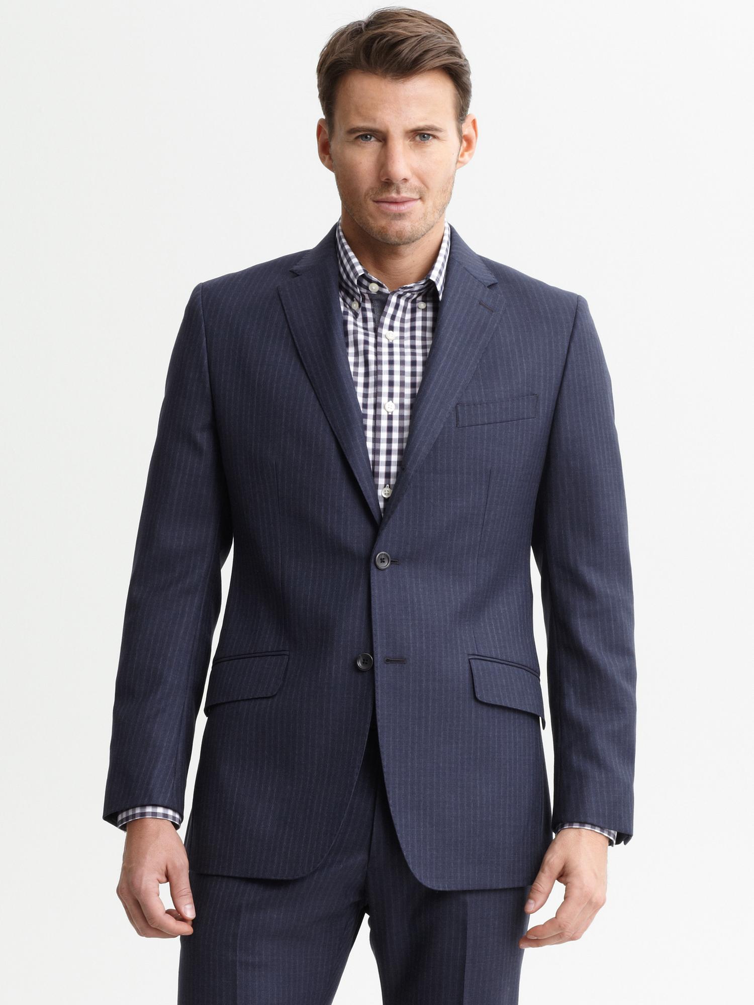 Tailored-Fit Navy Pinstripe Wool Suit Jacket | Banana Republic