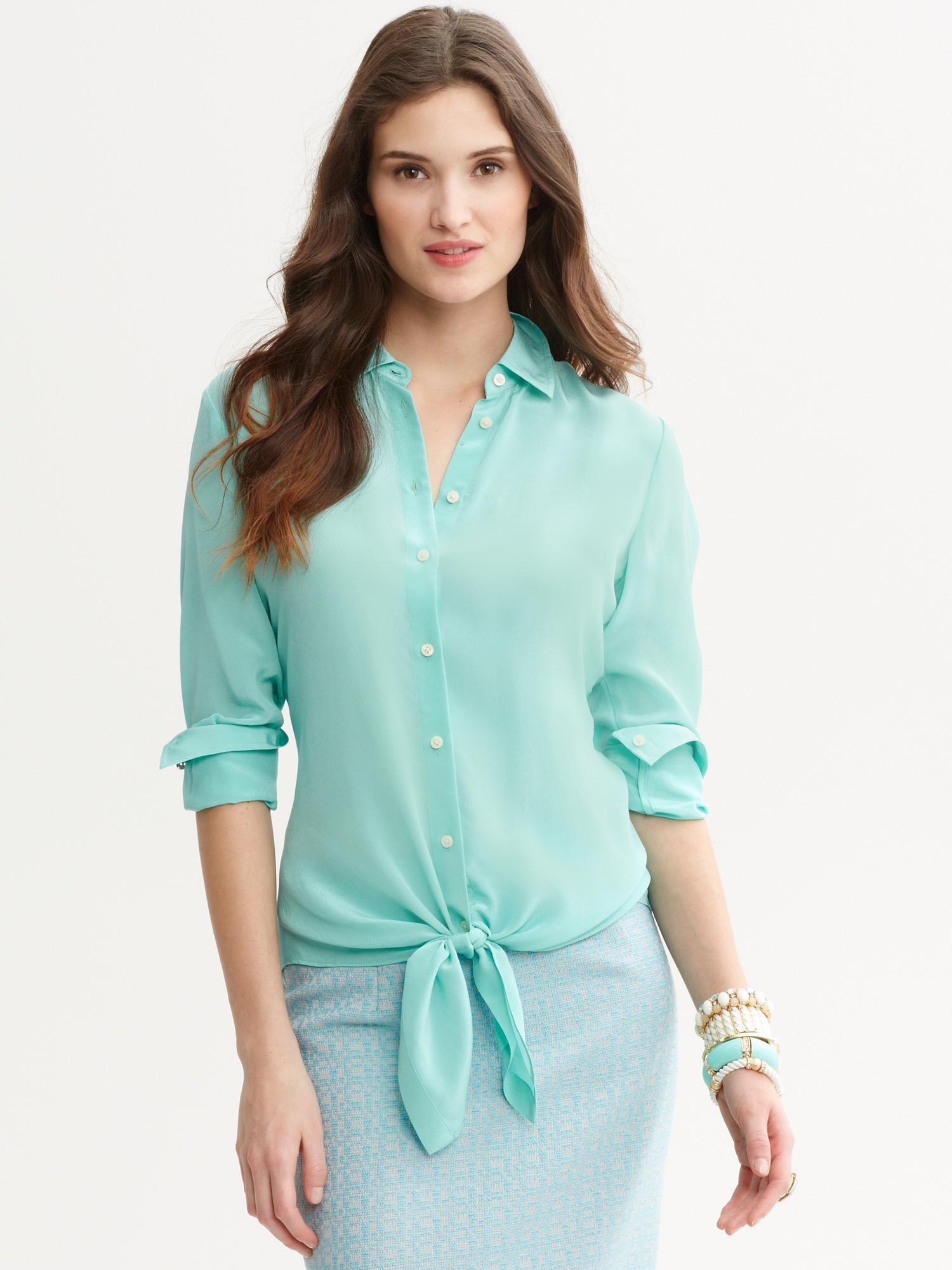 Silk tie-front blouse