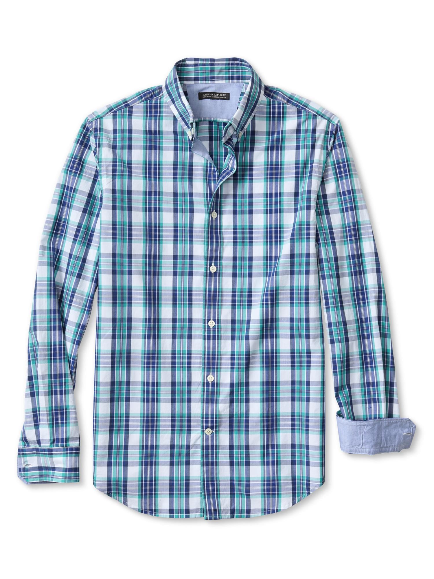 Soft-Wash Plaid Contrast-Cuff Shirt | Banana Republic