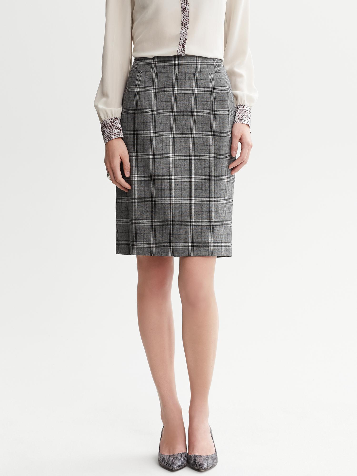 Plaid Lightweight Wool Pencil Skirt | Banana Republic