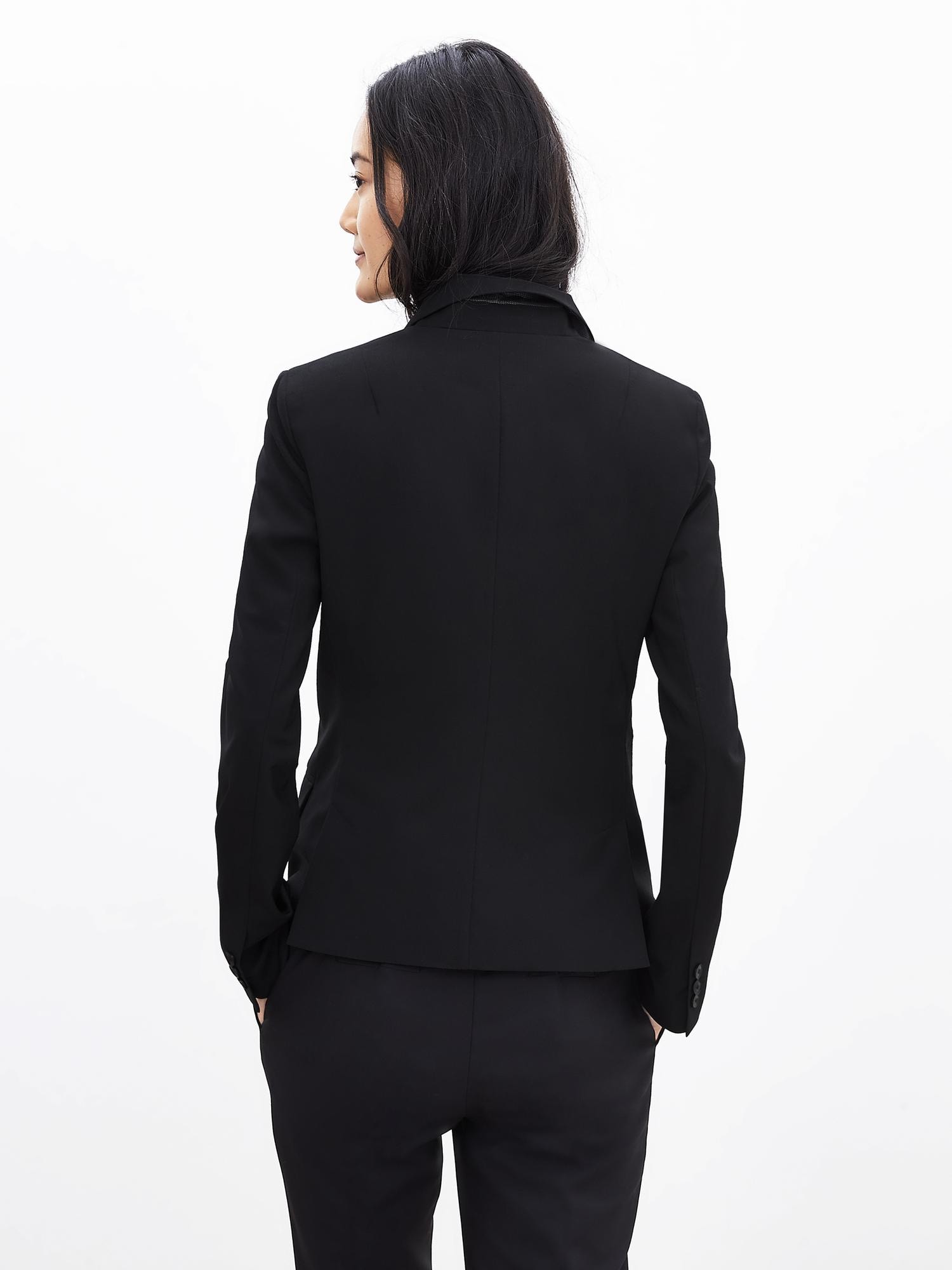 Black Lightweight Wool Two-Button Suit Blazer