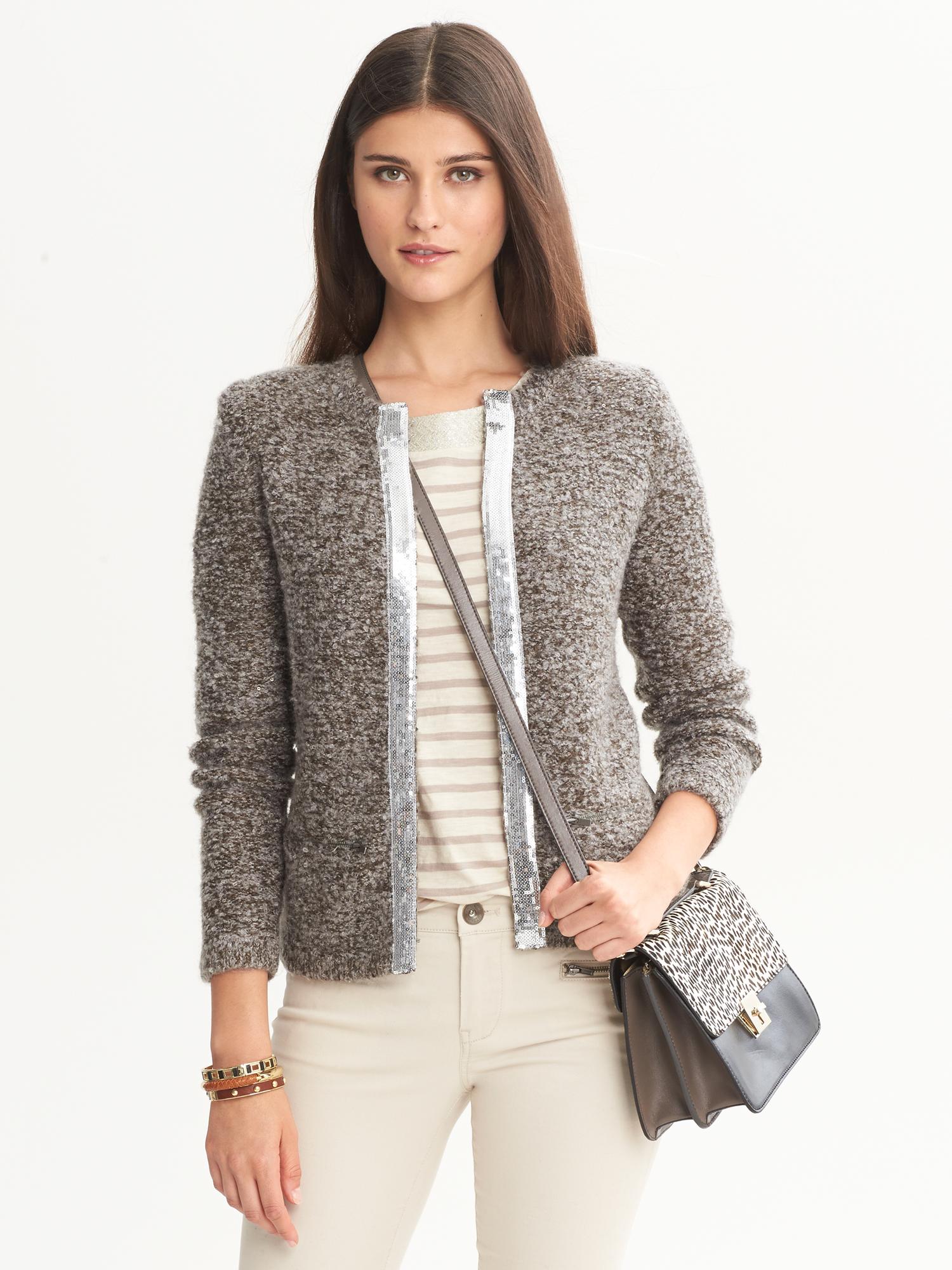 Sequin-Trim Sweater Jacket