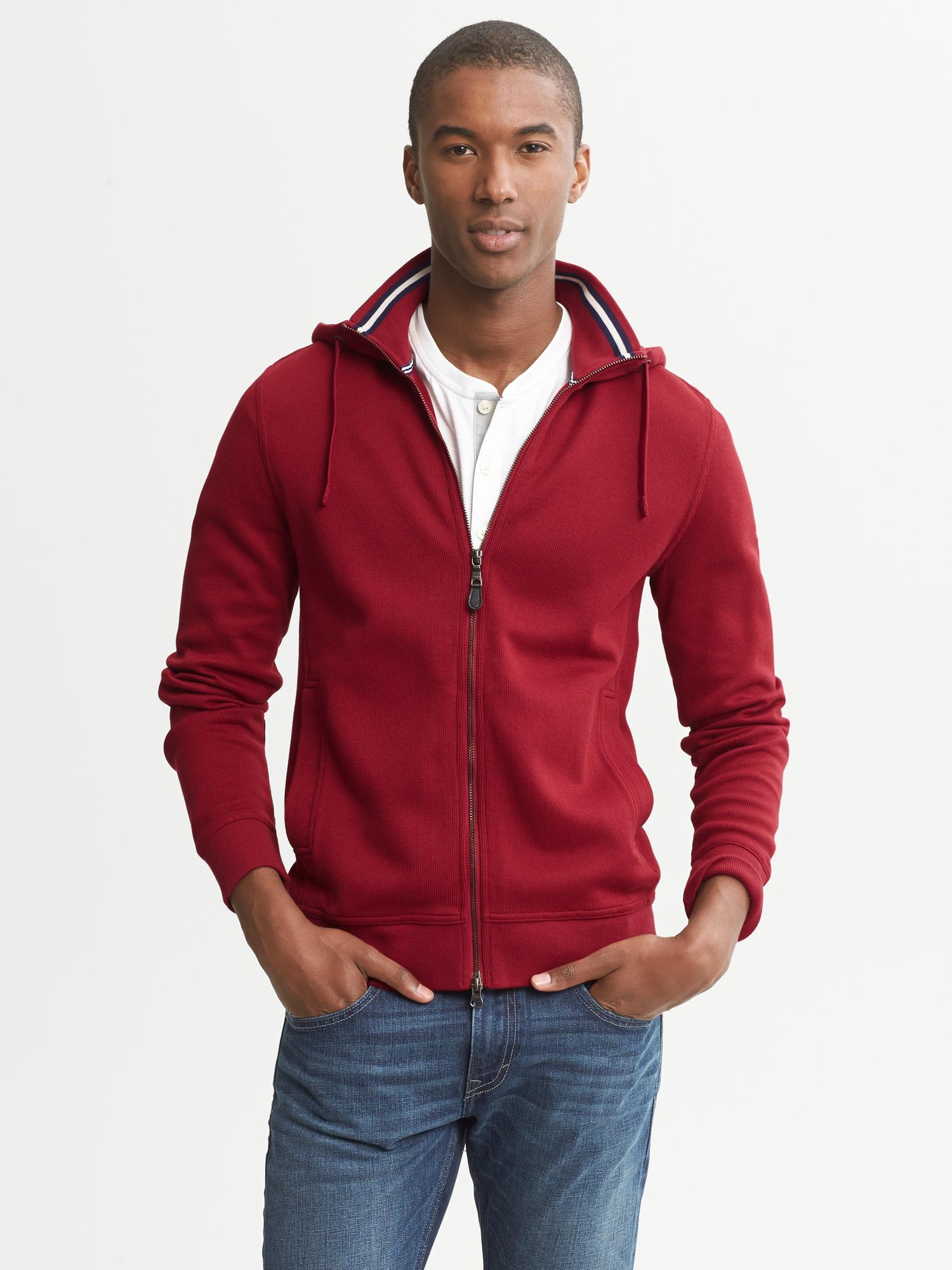 Rib-trim hooded jacket