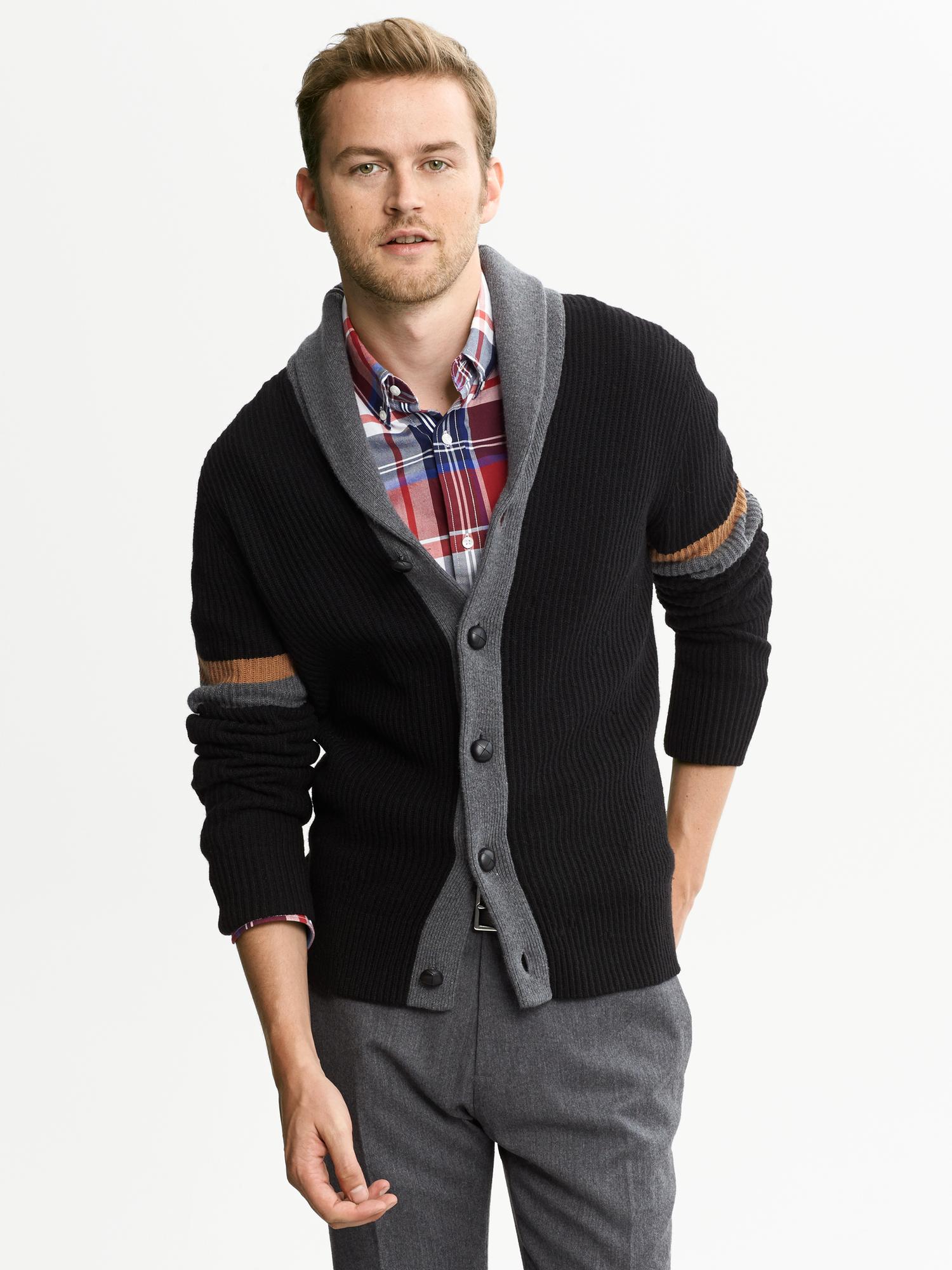 Merino Wool Tipped Shawl-Collar Cardigan | Banana Republic