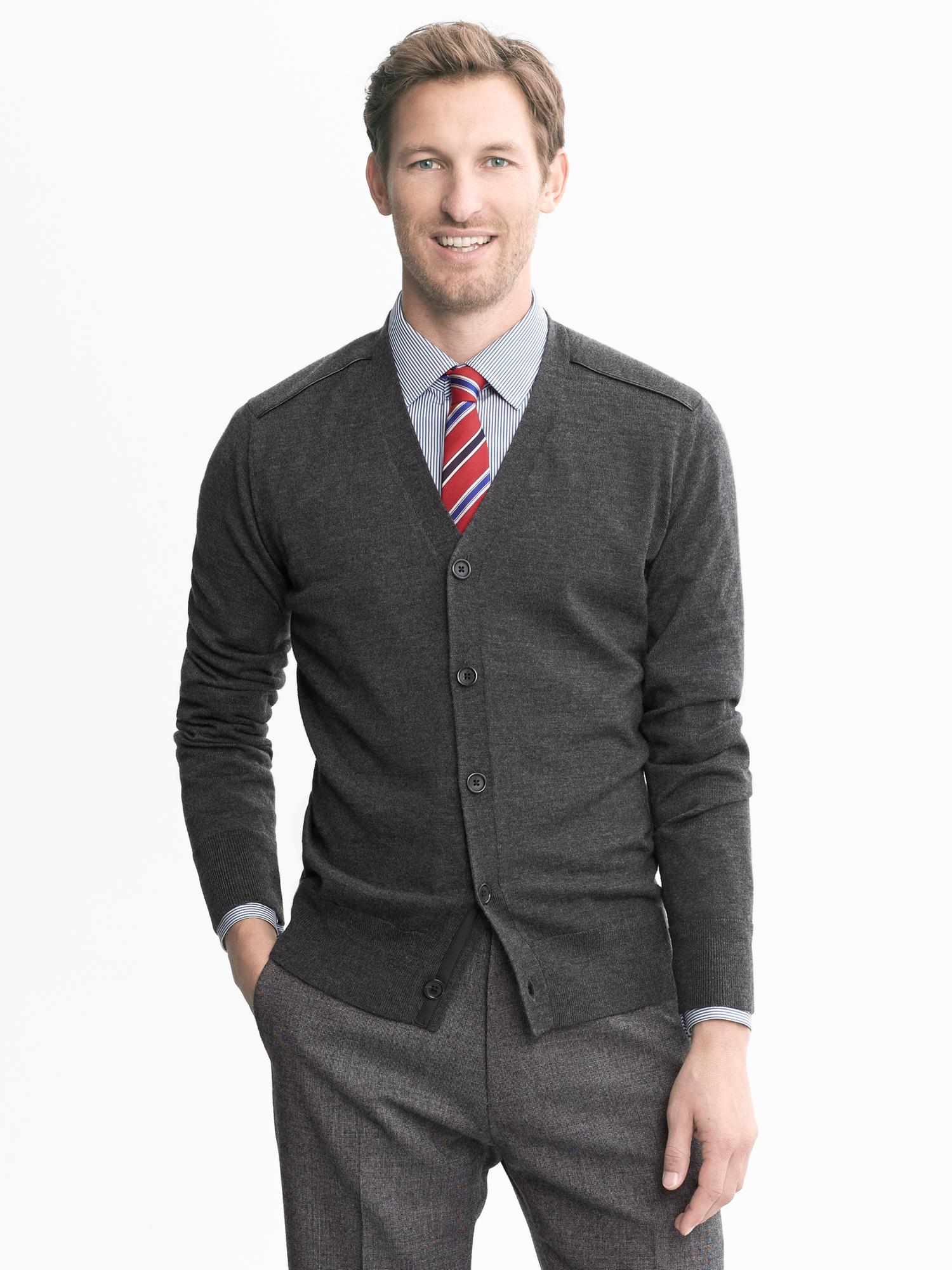 Piped Charcoal Cardigan | Banana Republic