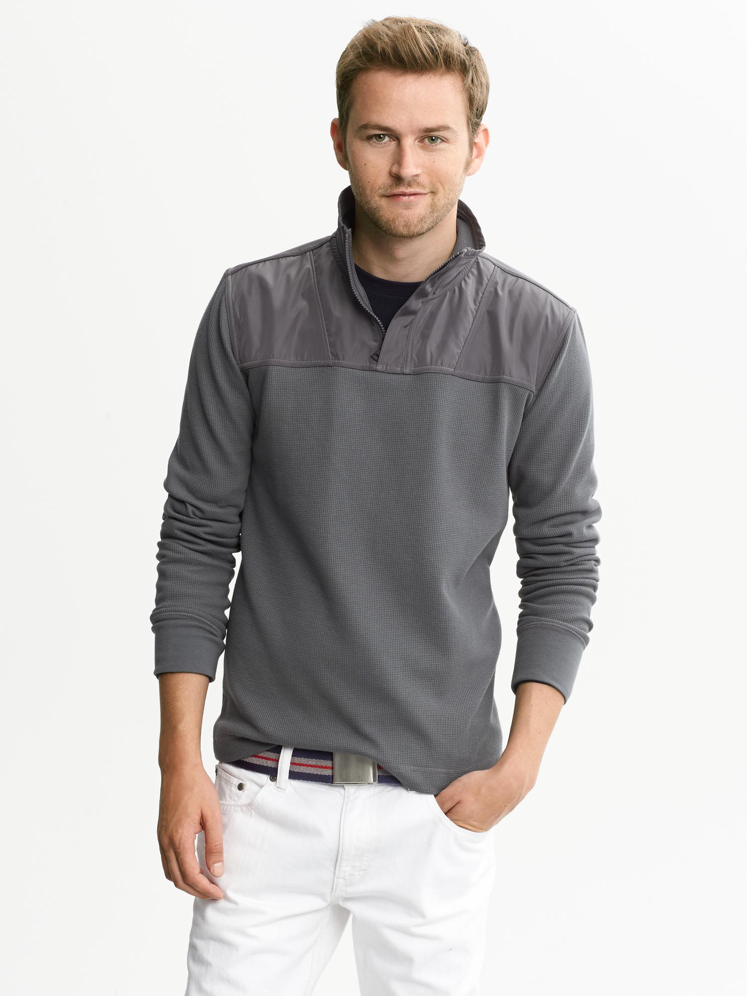 Pieced Waffle-Knit Half-Zip Pullover | Banana Republic