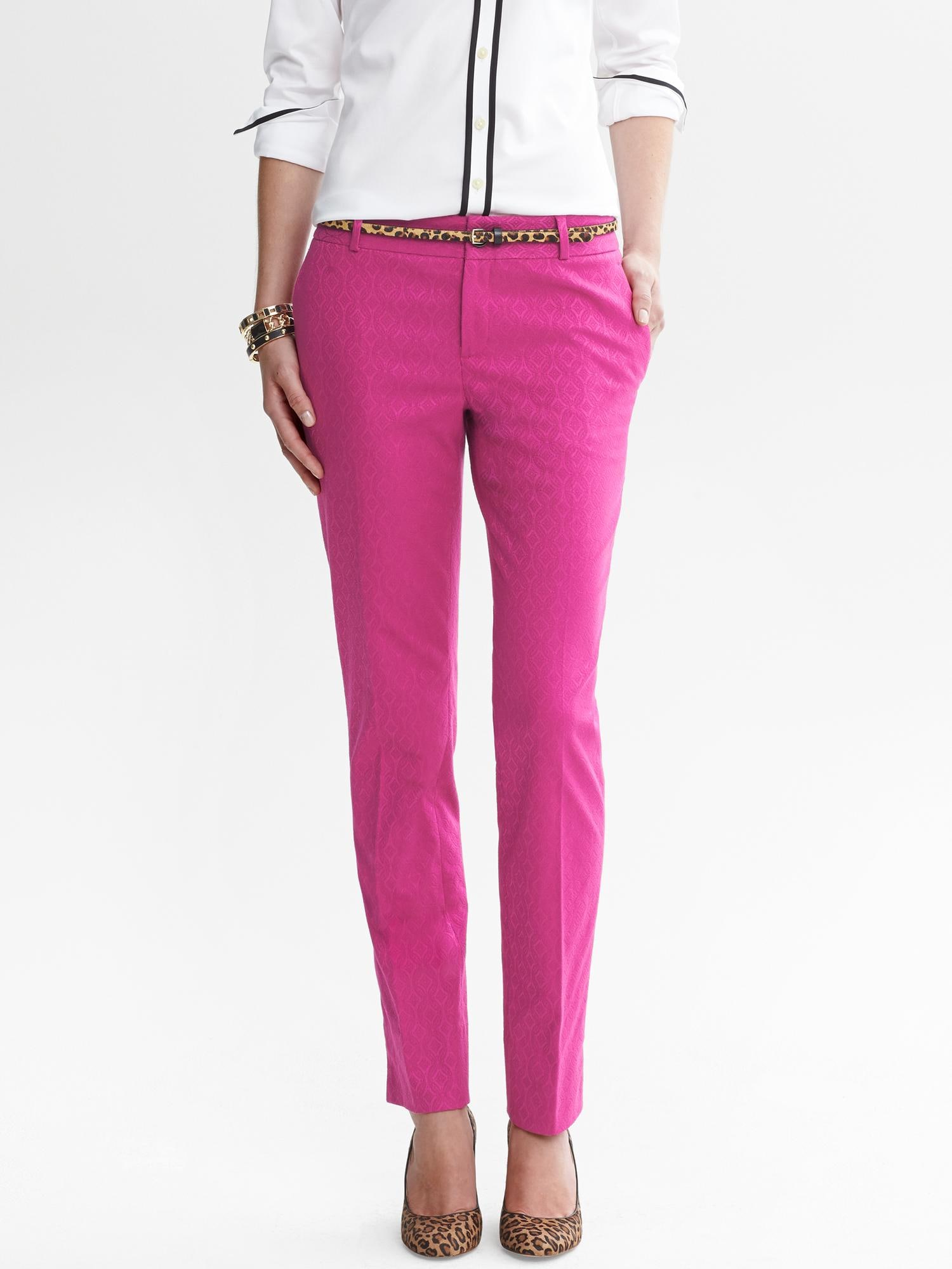 Camden-Fit Pink Jacquard Skinny Ankle Pant | Banana Republic