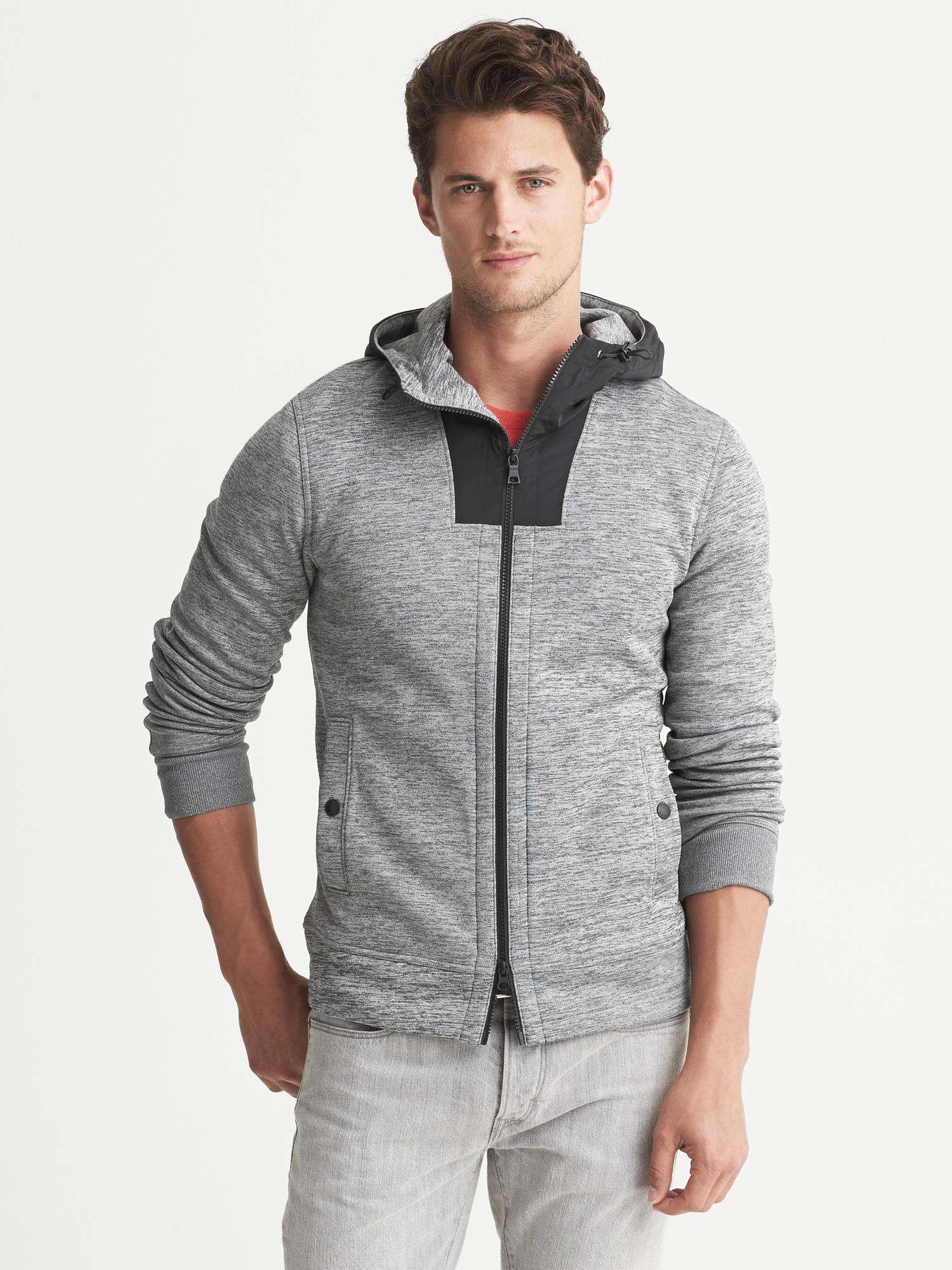 Performance Marled Fleece Hooded Zip Jacket | Banana Republic